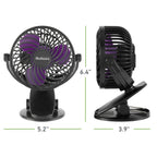 Holmes 4" Rechargeable Clip Fan, 360° Tilt , Strong Airflow, USB, Purple/Black