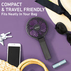 Holmes 4" Rechargeable Handheld Fan, 3-Speed, USB-C, Adjustable Tilt, Purple/Black