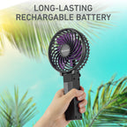 Holmes 4" Rechargeable Handheld Fan, 3-Speed, USB-C, Adjustable Tilt, Purple/Black