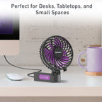 Holmes 4" Rechargeable Handheld Fan, 3-Speed, USB-C, Adjustable Tilt, Purple/Black