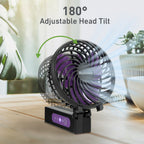 Holmes 4" Rechargeable Handheld Fan, 3-Speed, USB-C, Adjustable Tilt, Purple/Black