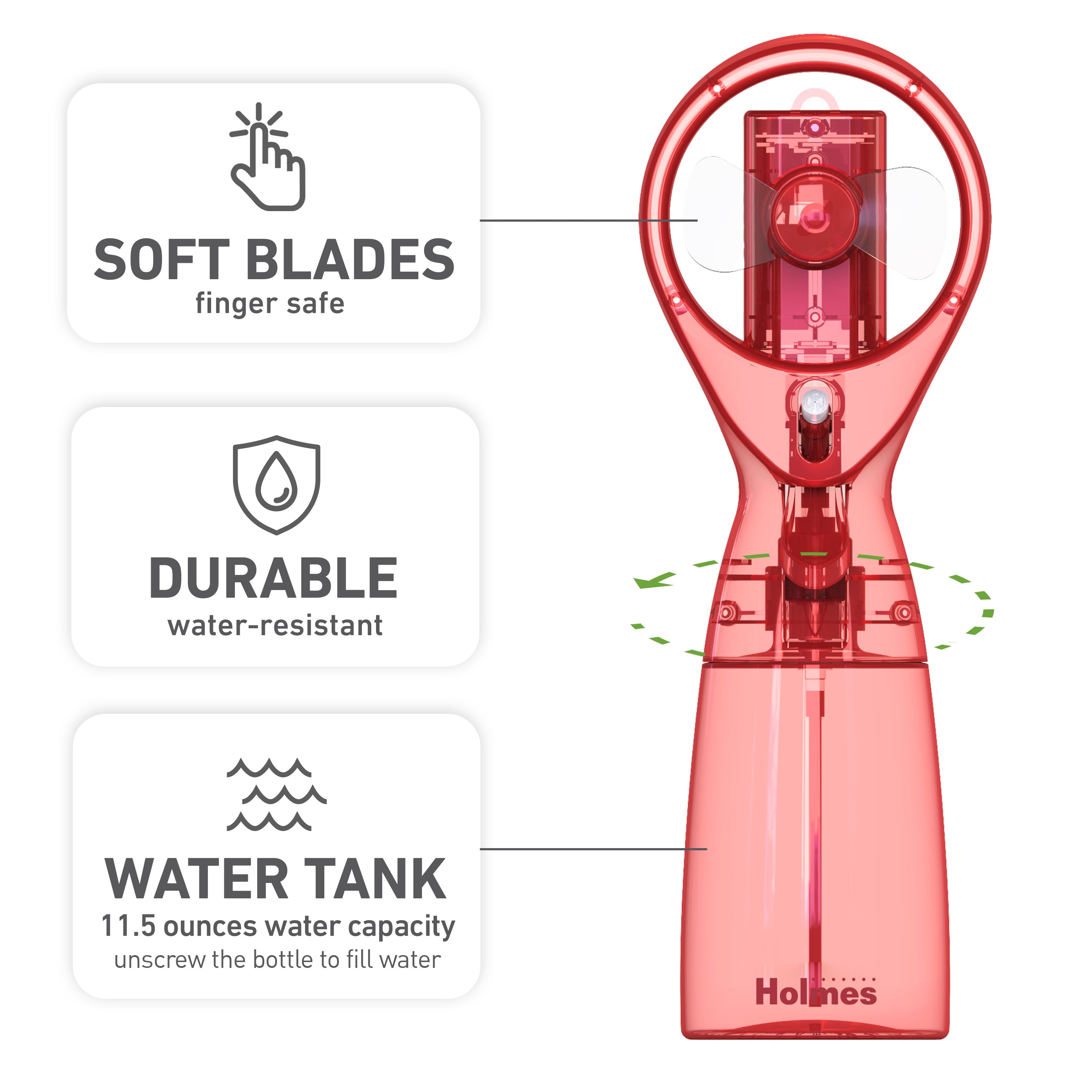 Holmes CoolBreeze Handheld Misting Fan – Fine Mist, 11 oz Capacity, Portable, Lightweight, 1-Speed