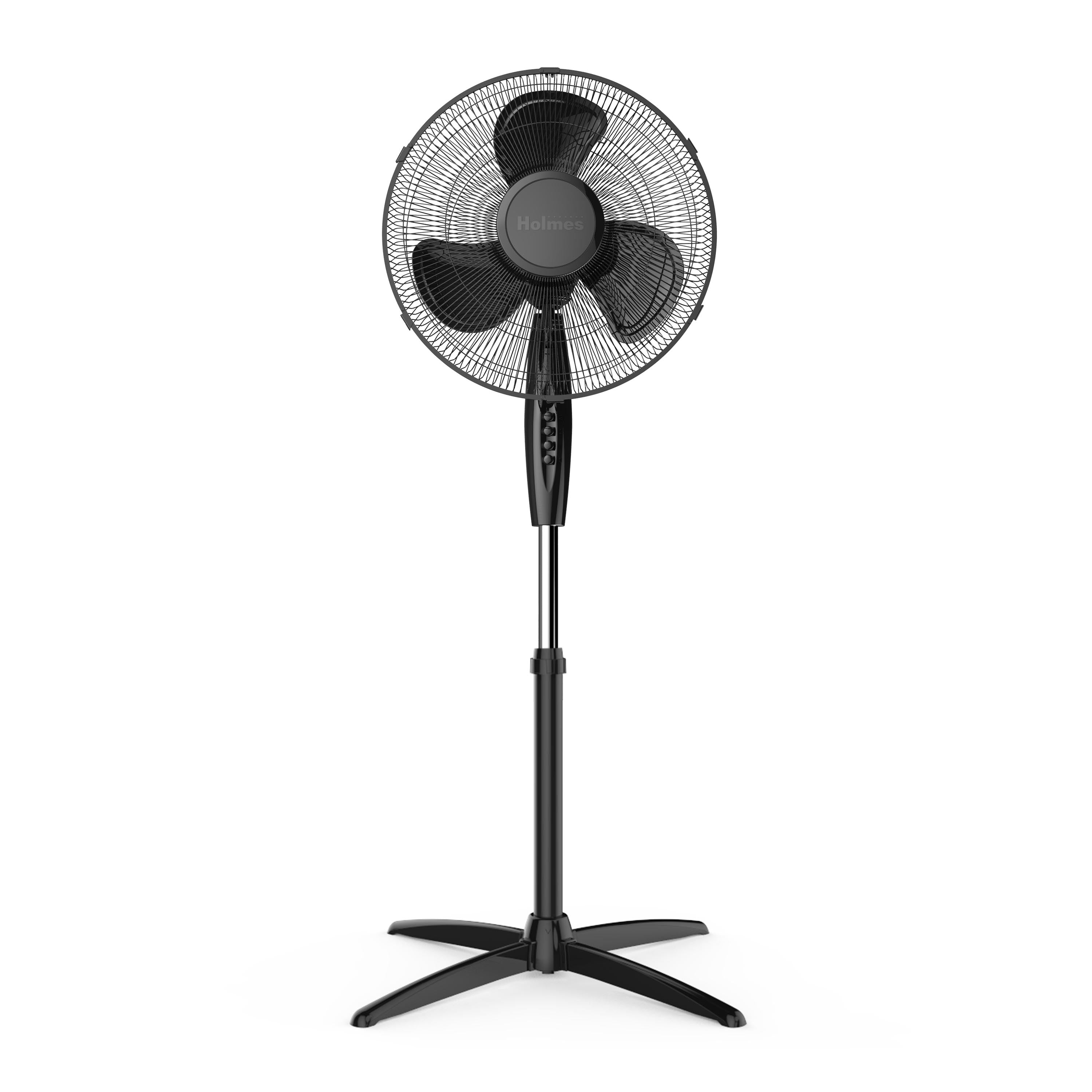 Holmes 16” BladeBreeze Manual Stand Fan with Adjustable Head Tilt, Wide-Angle Oscillation, 5 Blades, Black