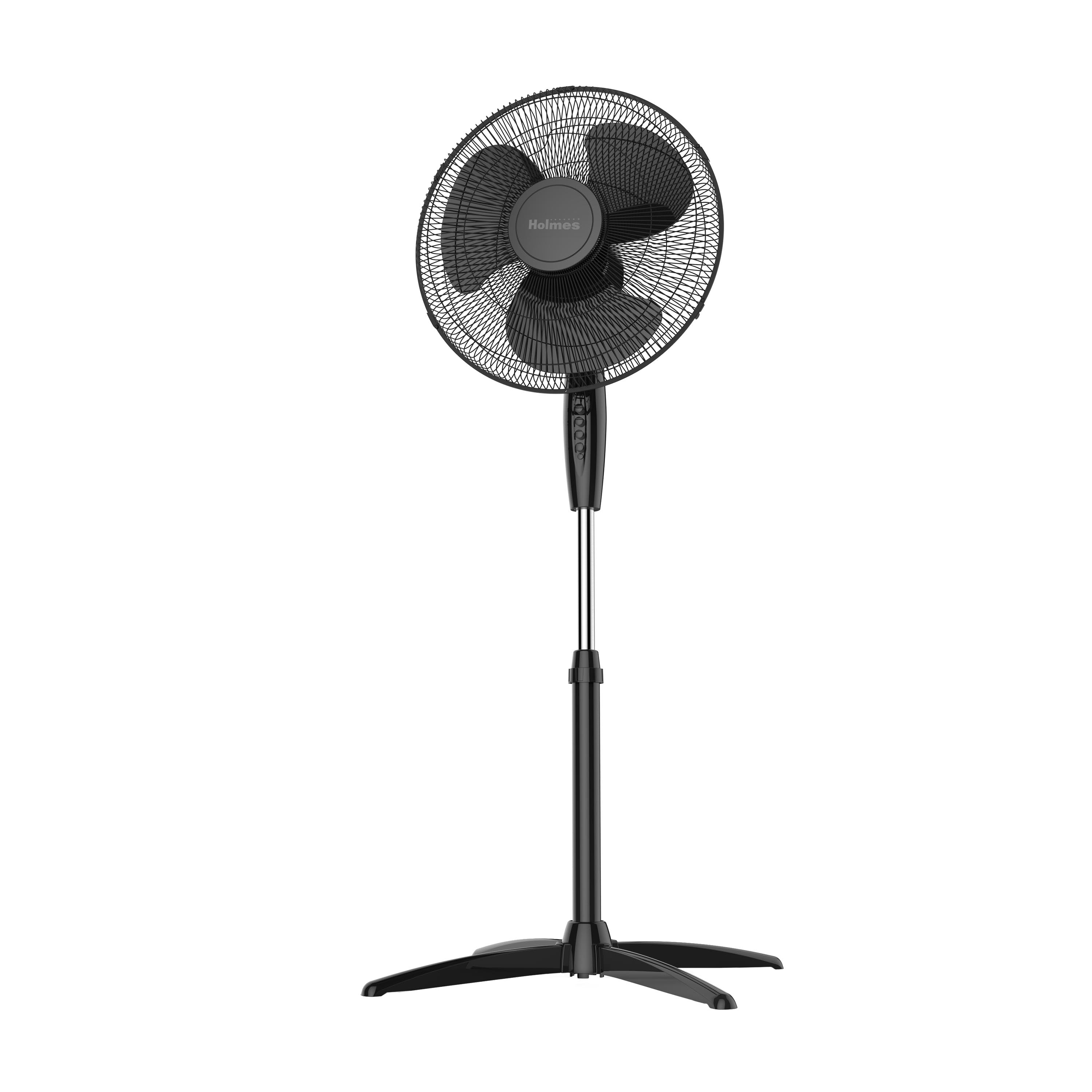 Holmes 16” BladeBreeze Manual Stand Fan with Adjustable Head Tilt, Wide-Angle Oscillation, 5 Blades, Black
