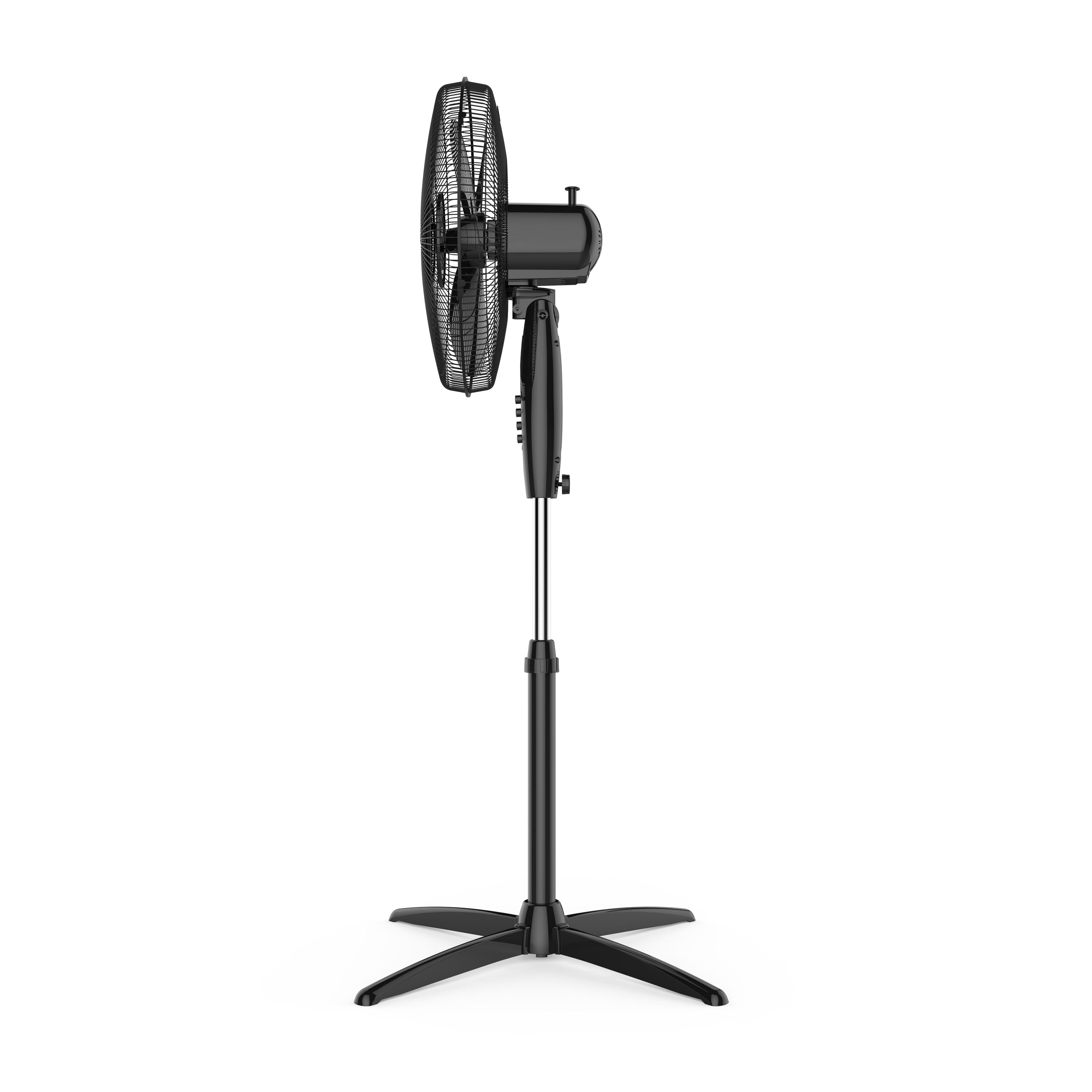 Holmes 16” BladeBreeze Manual Stand Fan with Adjustable Head Tilt, Wide-Angle Oscillation, 5 Blades, Black