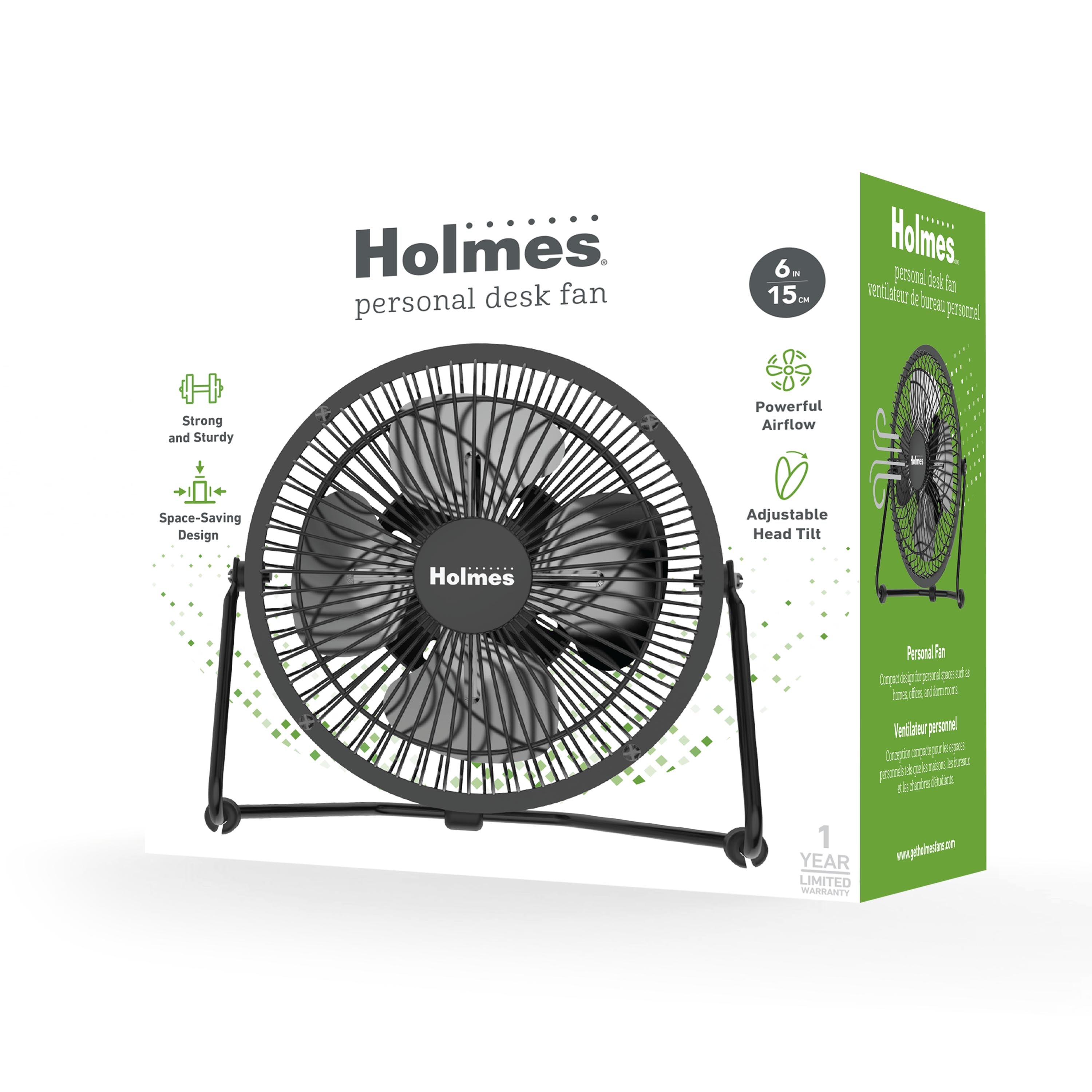 Holmes 6” High-Velocity Personal Fan – Adjustable Tilt, Compact Design, Black