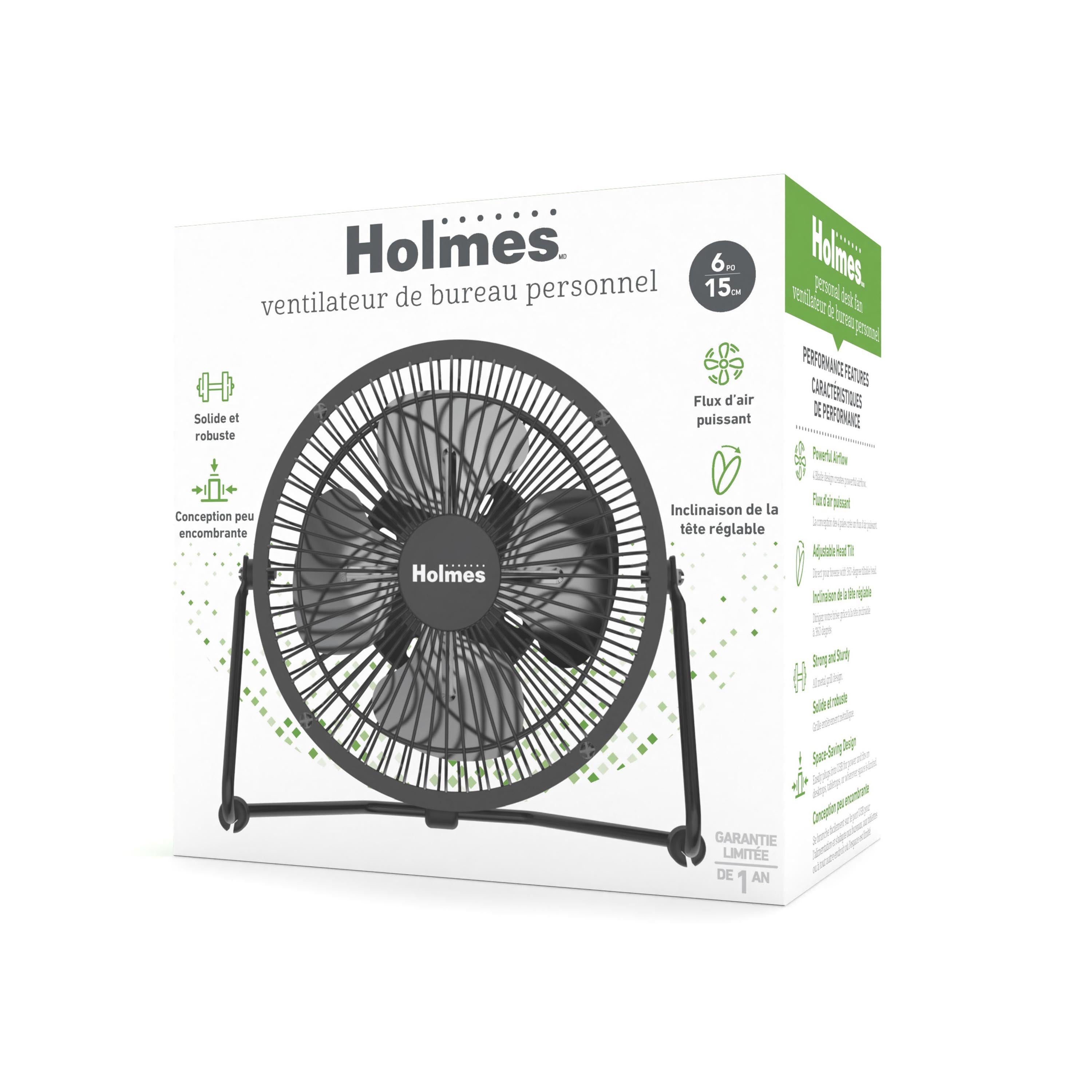 Holmes 6” High-Velocity Personal Fan – Adjustable Tilt, Compact Design, Black