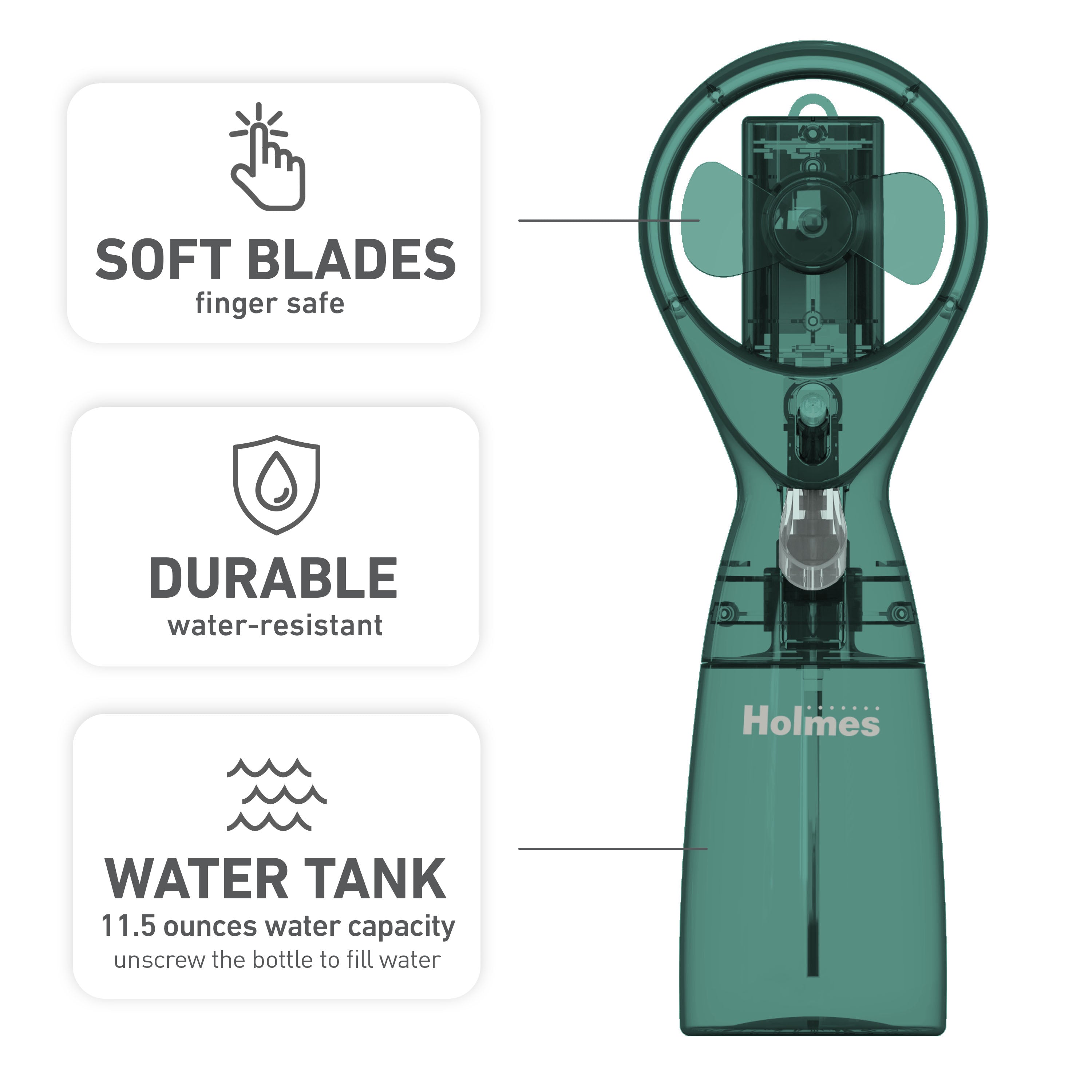 Holmes CoolBreeze Handheld Misting Fan – Fine Mist, 11 oz Capacity, Portable, Lightweight, 1-Speed