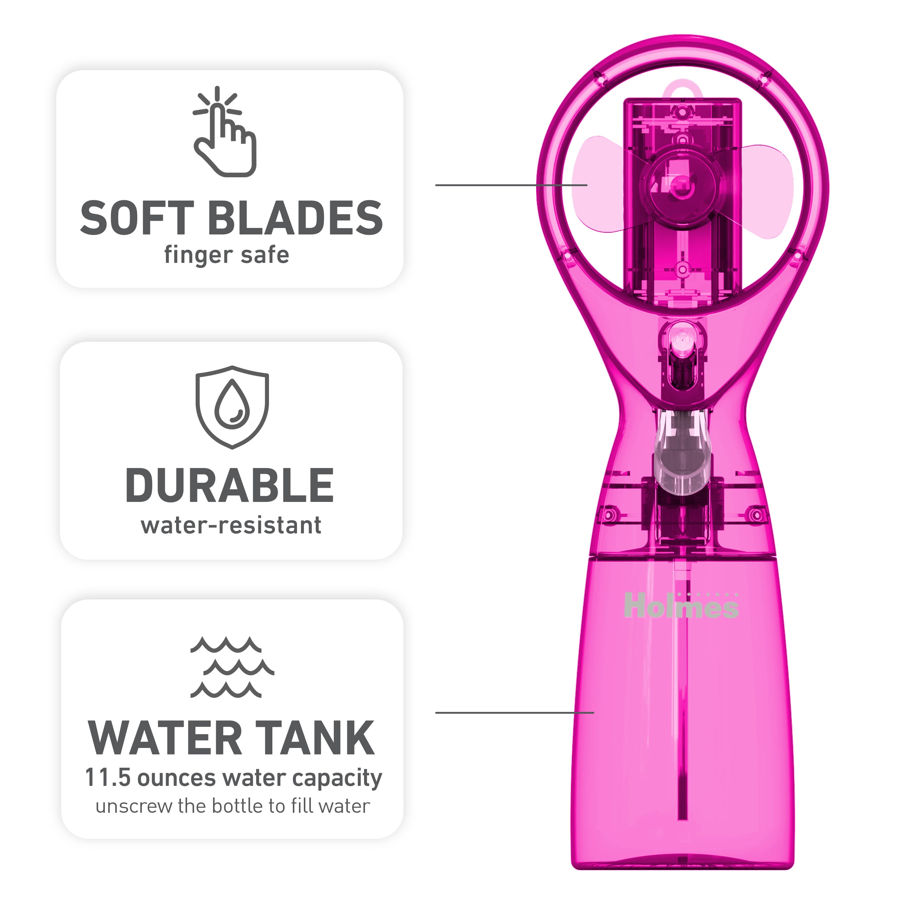 Holmes CoolBreeze Handheld Misting Fan – Fine Mist, 11 oz Capacity, Portable, Lightweight, 1-Speed