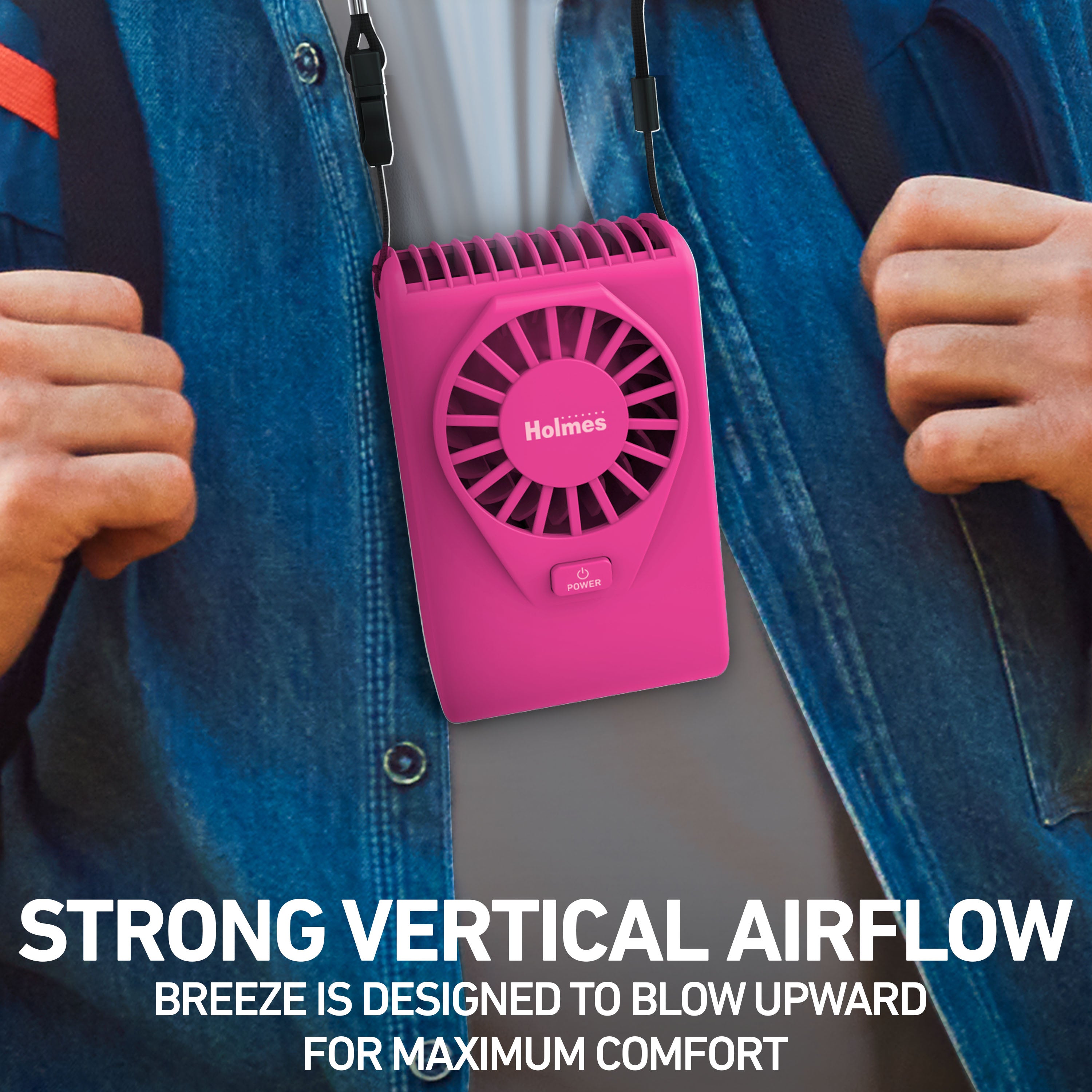 Holmes 4” Necklace Fan – Hands-Free, Battery Powered, Strong Breeze, Compact & Portable