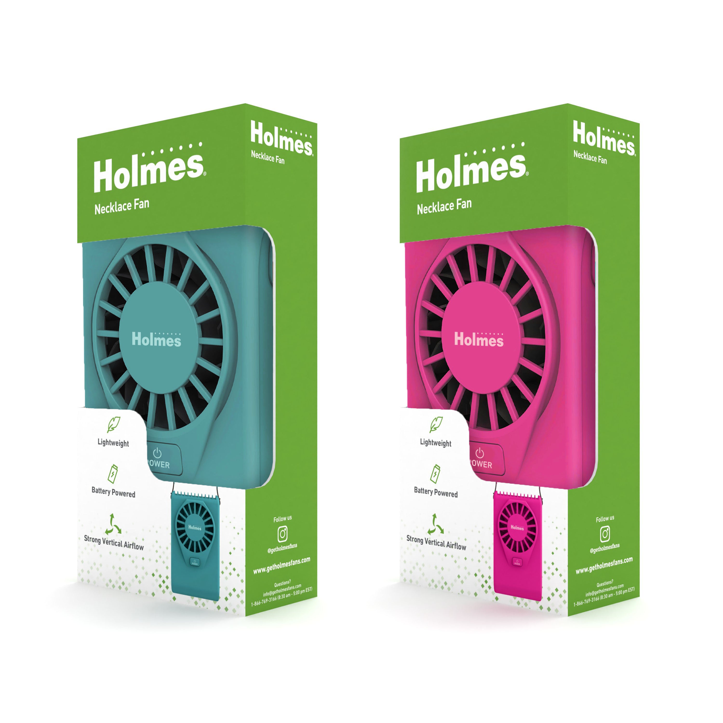 Holmes 4” Necklace Fan – Hands-Free, Battery Powered, Strong Breeze, Compact & Portable