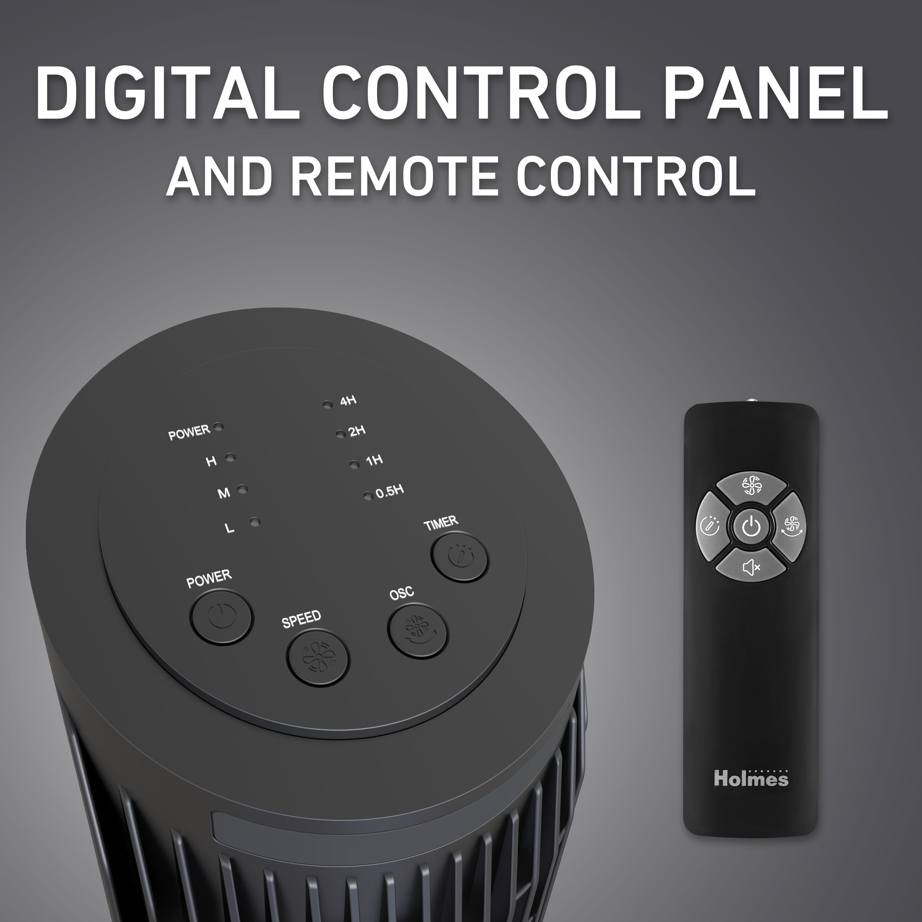 Holmes 36" Digital CleanBreeze Tower Fan with Remote 6 Speeds 75° Oscillation Black