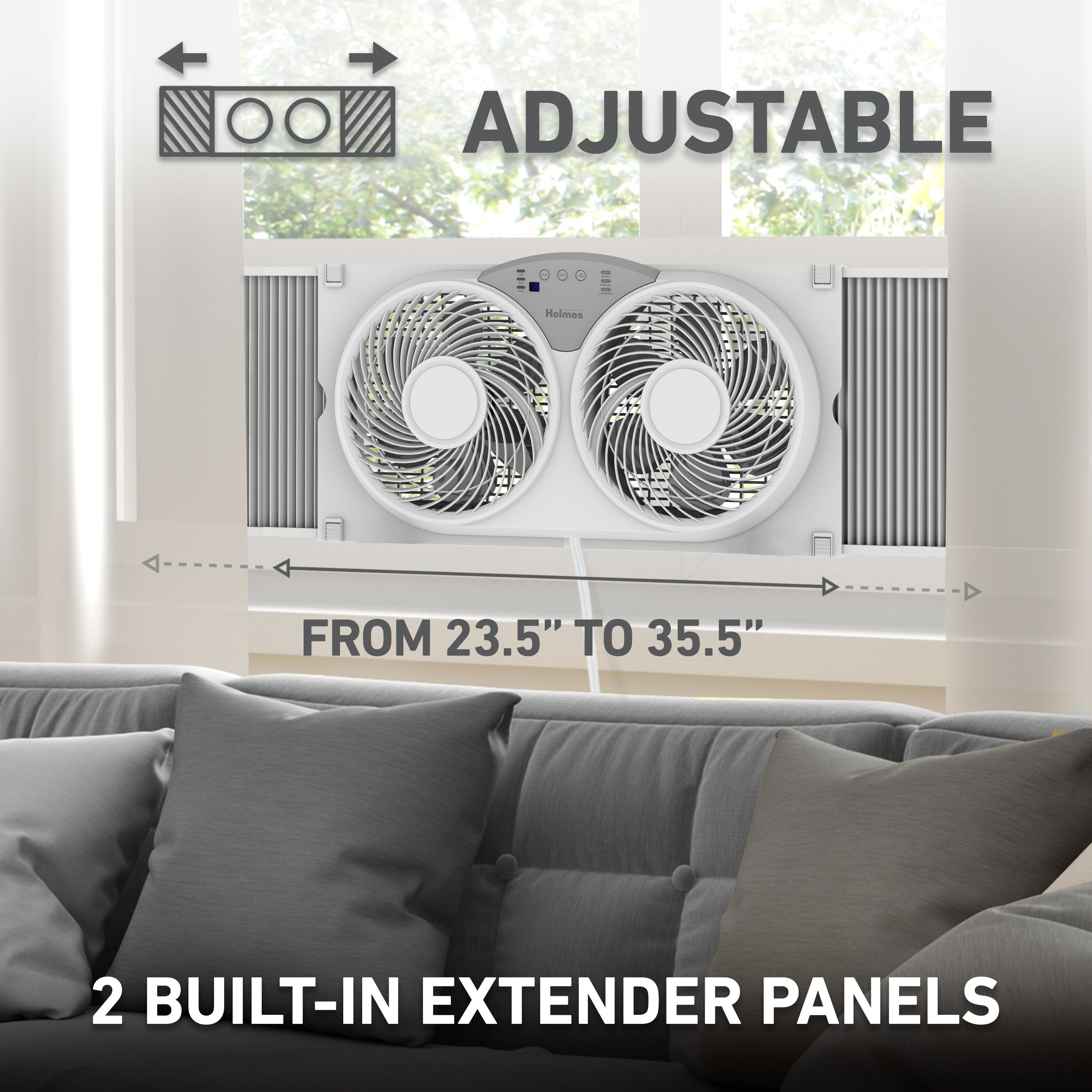 Holmes 9” Window Fan – CleanBreeze, 3 Speeds, Reversible Twin Blades, Remote, Adjustable Panels, White