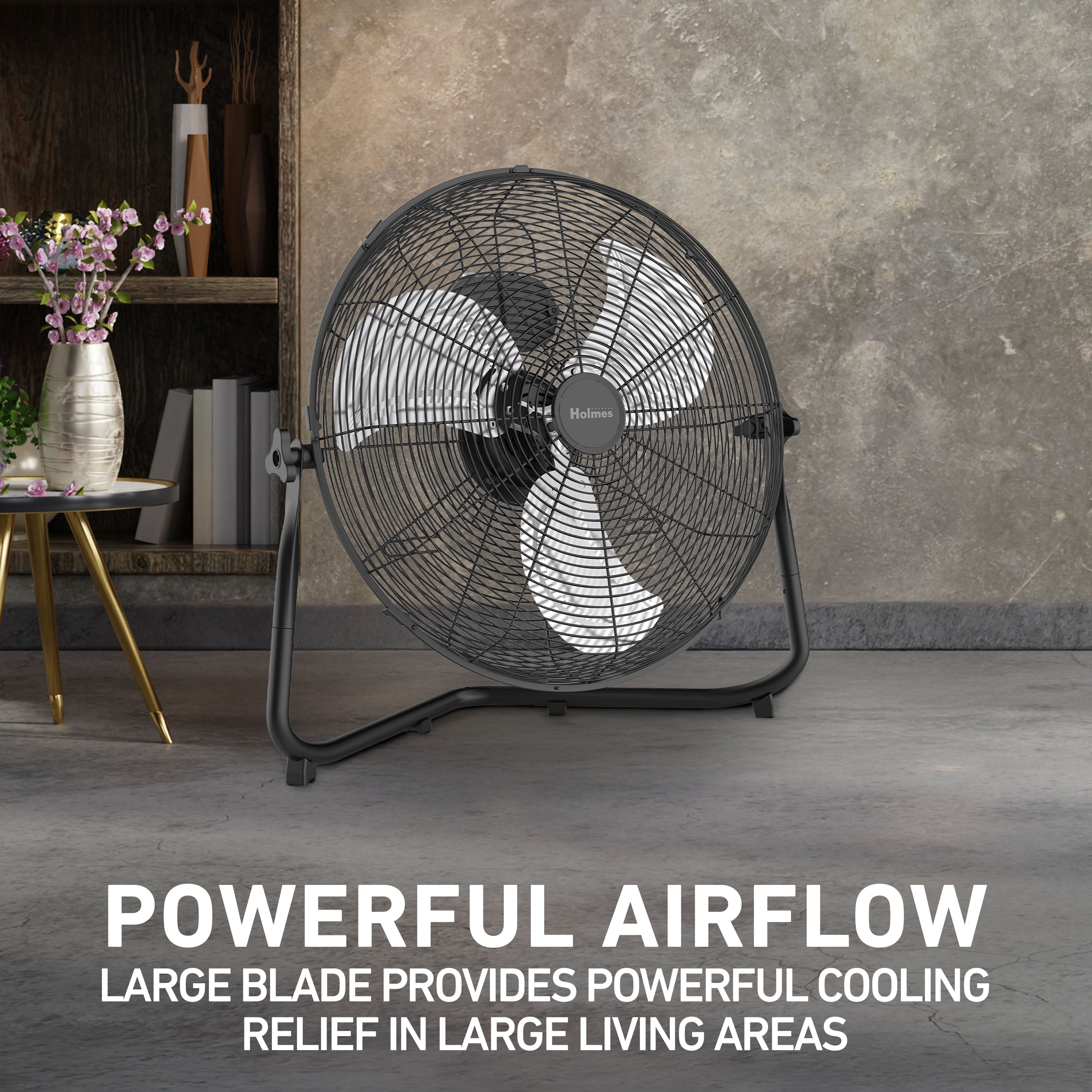 Holmes 20” Floor Fan – 3 Speeds, 360° Pivoting Head, Wall-Mountable, Durable Metal Blades, Black