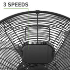Holmes 20” Floor Fan – 3 Speeds, 360° Pivoting Head, Wall-Mountable, Durable Metal Blades, Black
