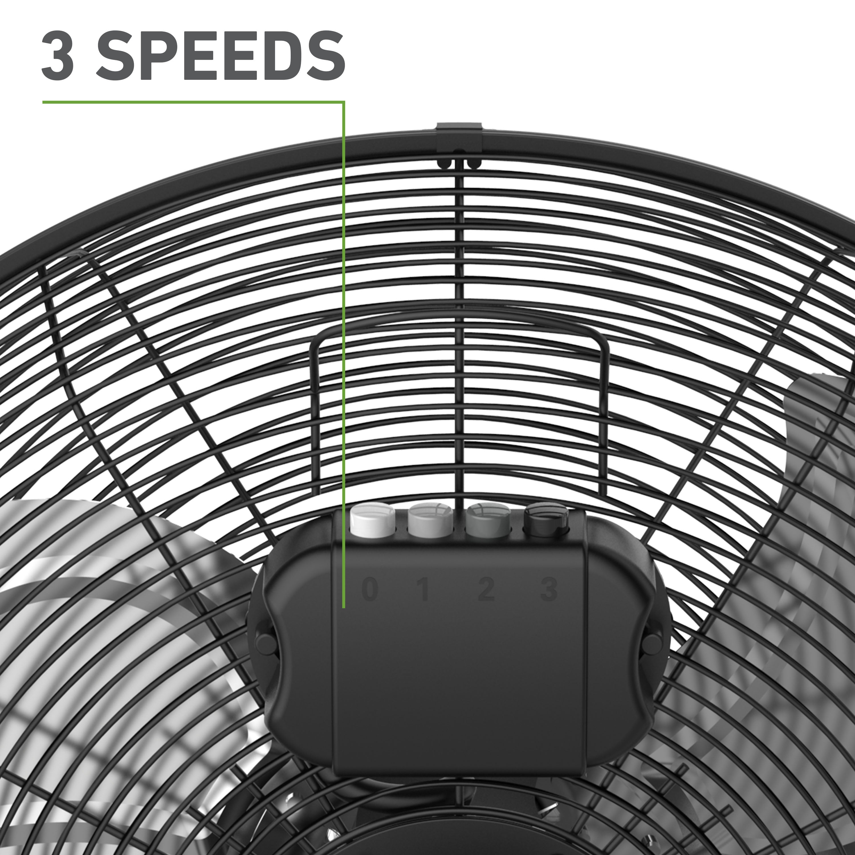 Holmes 20” Floor Fan – 3 Speeds, 360° Pivoting Head, Wall-Mountable, Durable Metal Blades, Black