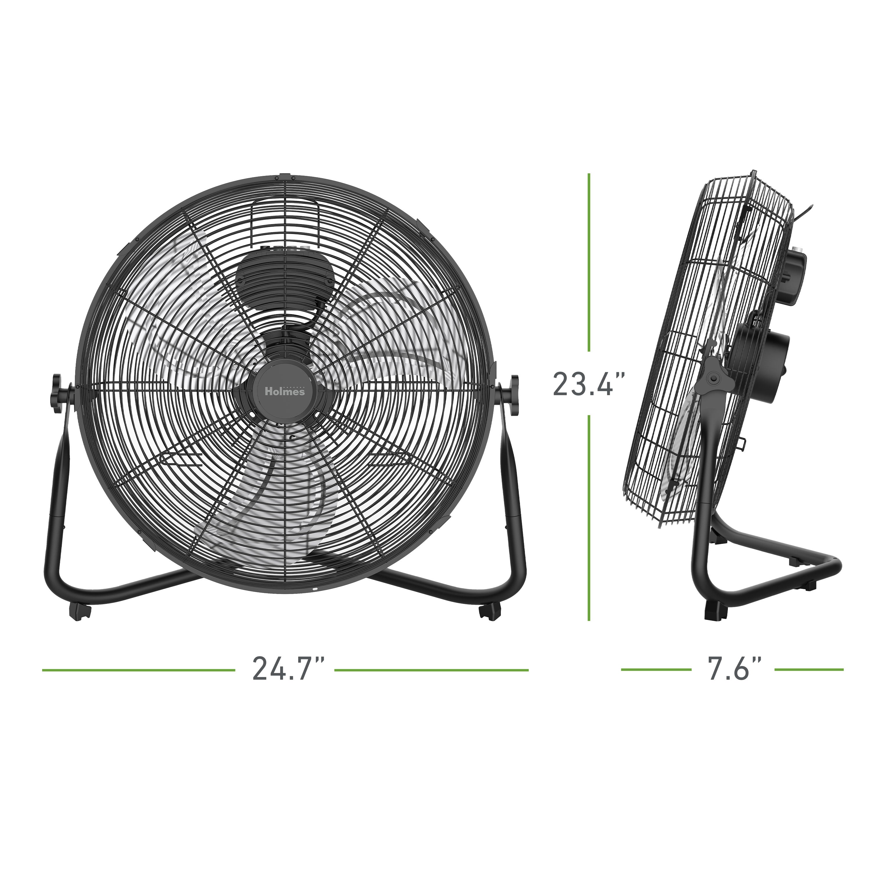 Holmes 20” Floor Fan – 3 Speeds, 360° Pivoting Head, Wall-Mountable, Durable Metal Blades, Black