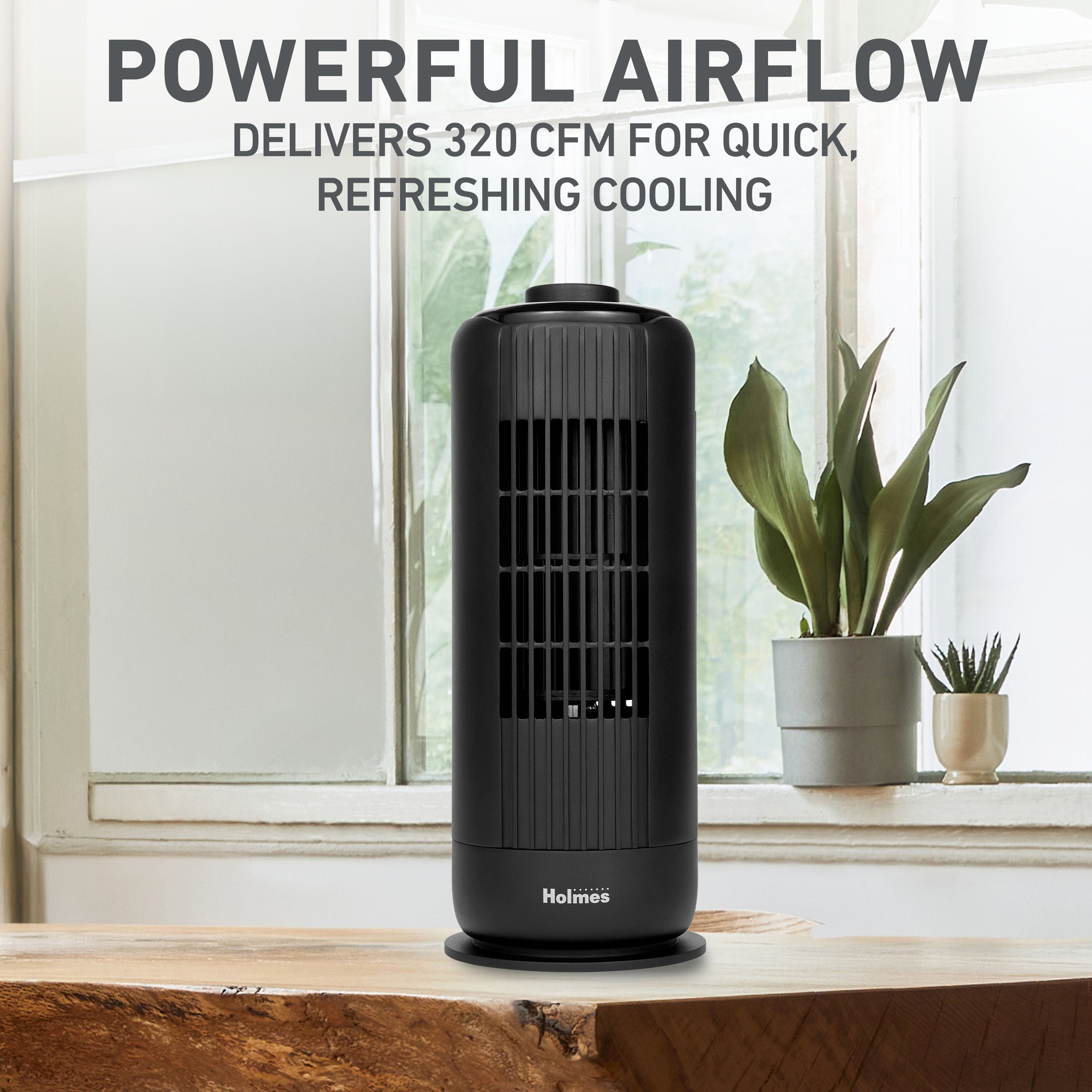 Holmes 13” MiniBreeze Desktop Tower Fan with CleanBreeze Black