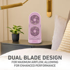 Holmes 13" DuoBreeze Desk Fan, Dual Blade, 3-Speed, Timer, CleanBreeze, Pink