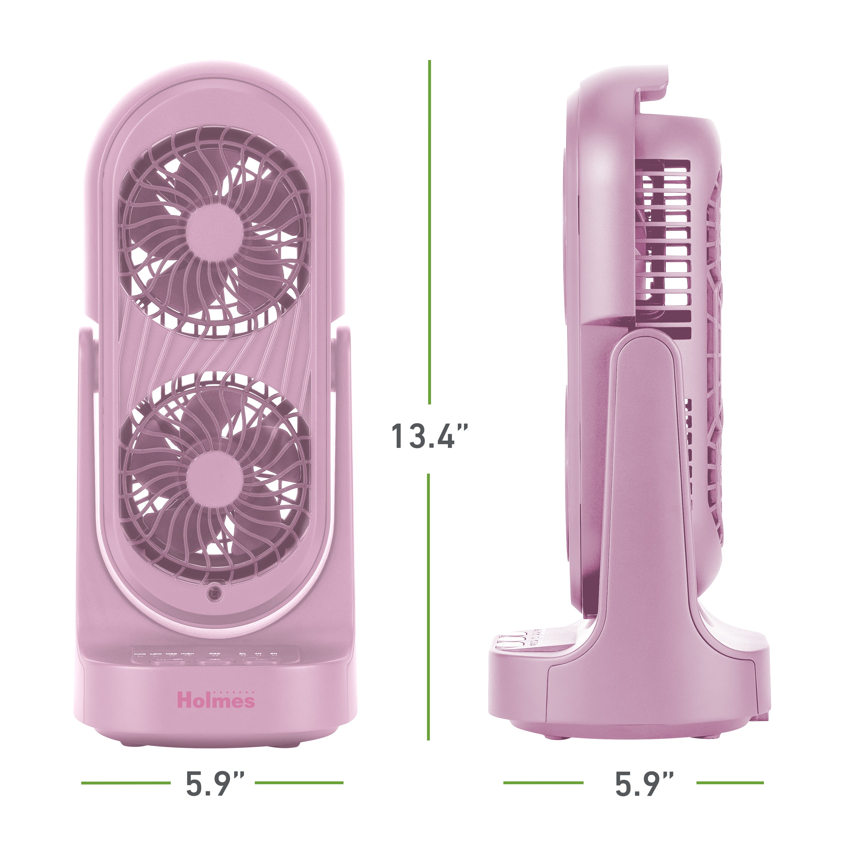 Holmes 13" DuoBreeze Desk Fan, Dual Blade, 3-Speed, Timer, CleanBreeze, Pink