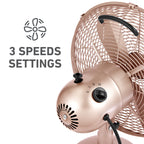 Holmes 12" Vintage Oscillating Metal Table Fan 3 Speed 4 Blades 80° Oscillation Adjustable 25° Tilt Carry Handle Durable Construction for Home or Office