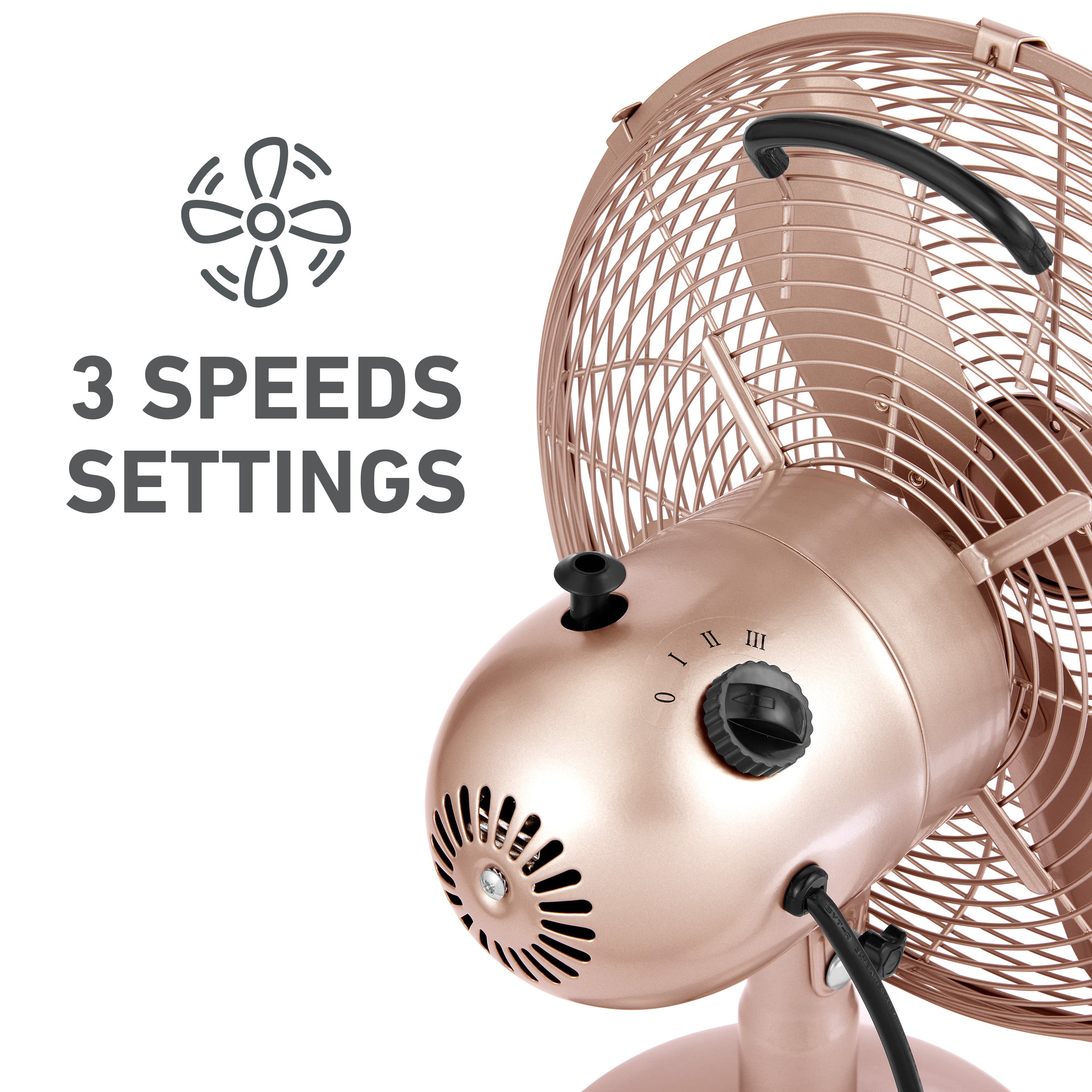 Holmes 12" Vintage Oscillating Metal Table Fan 3 Speed 4 Blades 80° Oscillation Adjustable 25° Tilt Carry Handle Durable Construction for Home or Office
