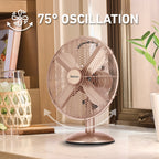 Holmes 12" Vintage Oscillating Metal Table Fan 3 Speed 4 Blades 80° Oscillation Adjustable 25° Tilt Carry Handle Durable Construction for Home or Office