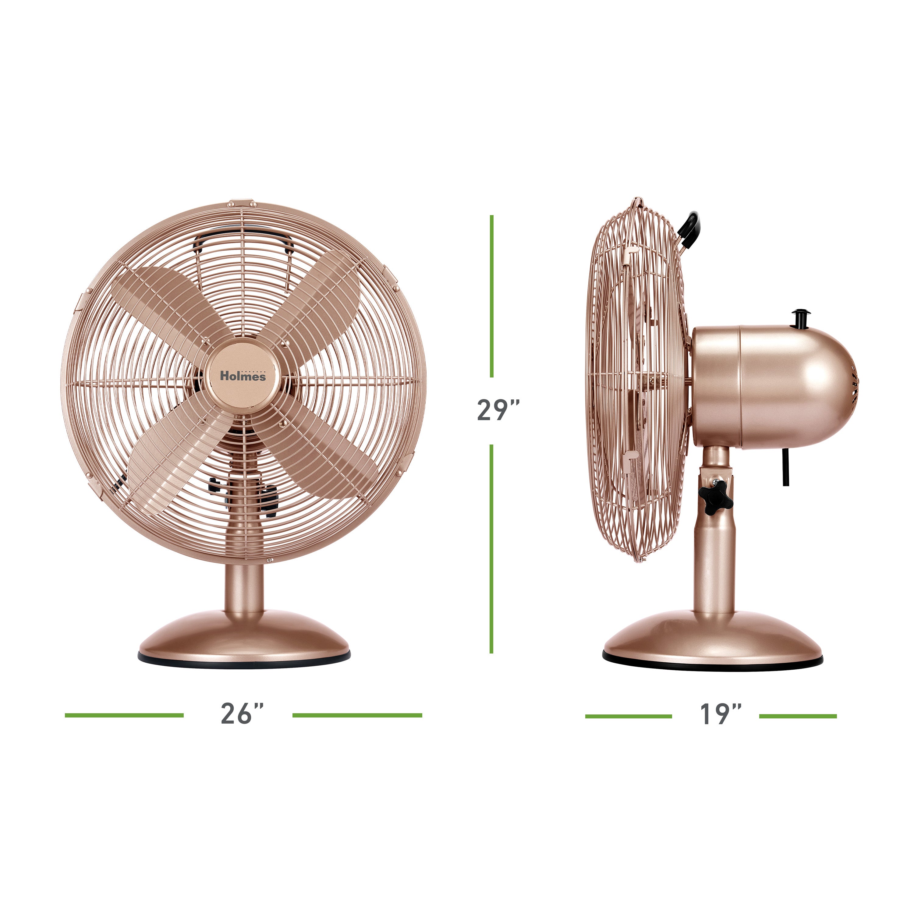 Holmes 12" Vintage Oscillating Metal Table Fan 3 Speed 4 Blades 80° Oscillation Adjustable 25° Tilt Carry Handle Durable Construction for Home or Office