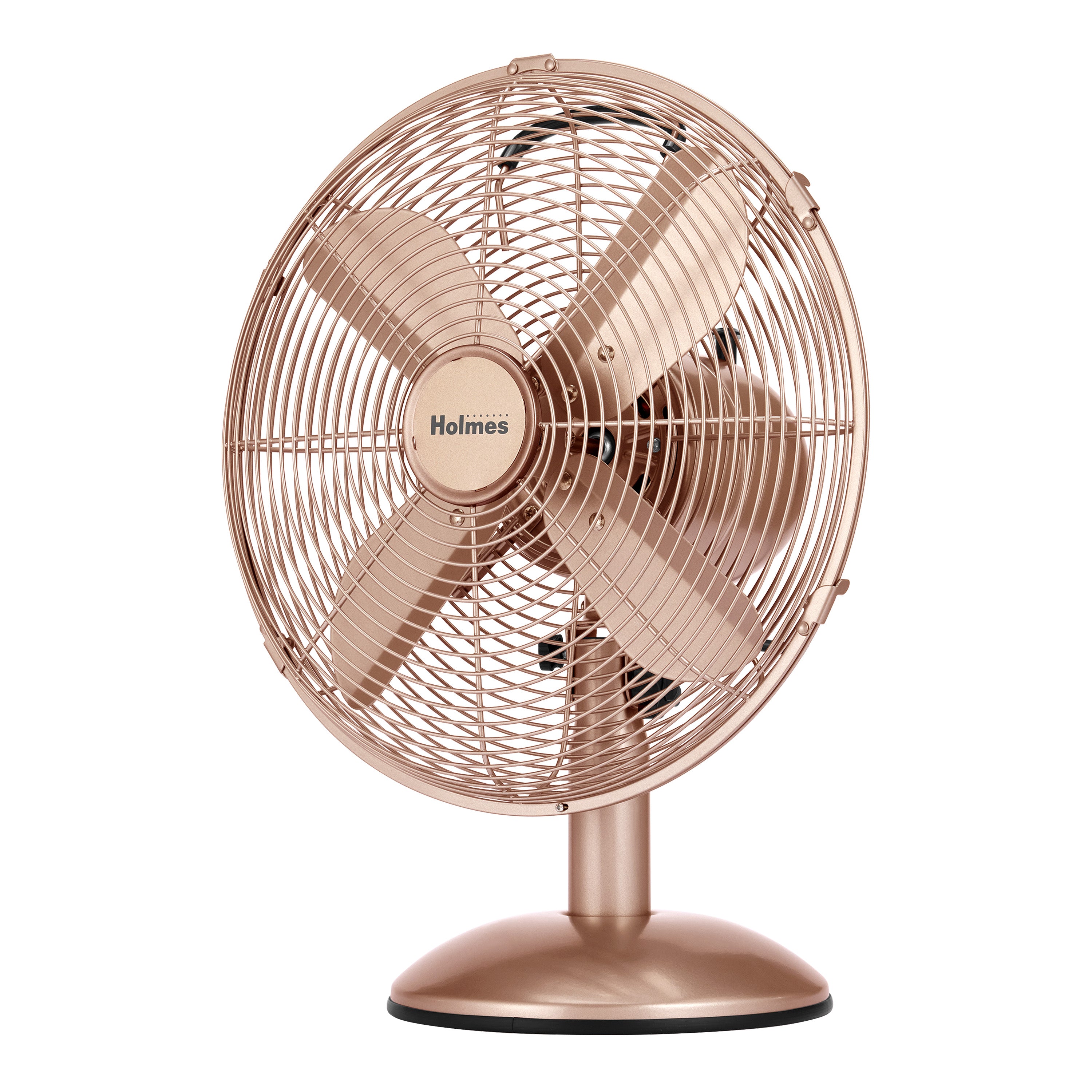 Holmes 12" Vintage Oscillating Metal Table Fan 3 Speed 4 Blades 80° Oscillation Adjustable 25° Tilt Carry Handle Durable Construction for Home or Office