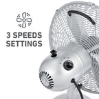 Holmes 12" Vintage Oscillating Metal Table Fan 3 Speed 4 Blades 80° Oscillation Adjustable 25° Tilt Carry Handle Durable Construction for Home or Office