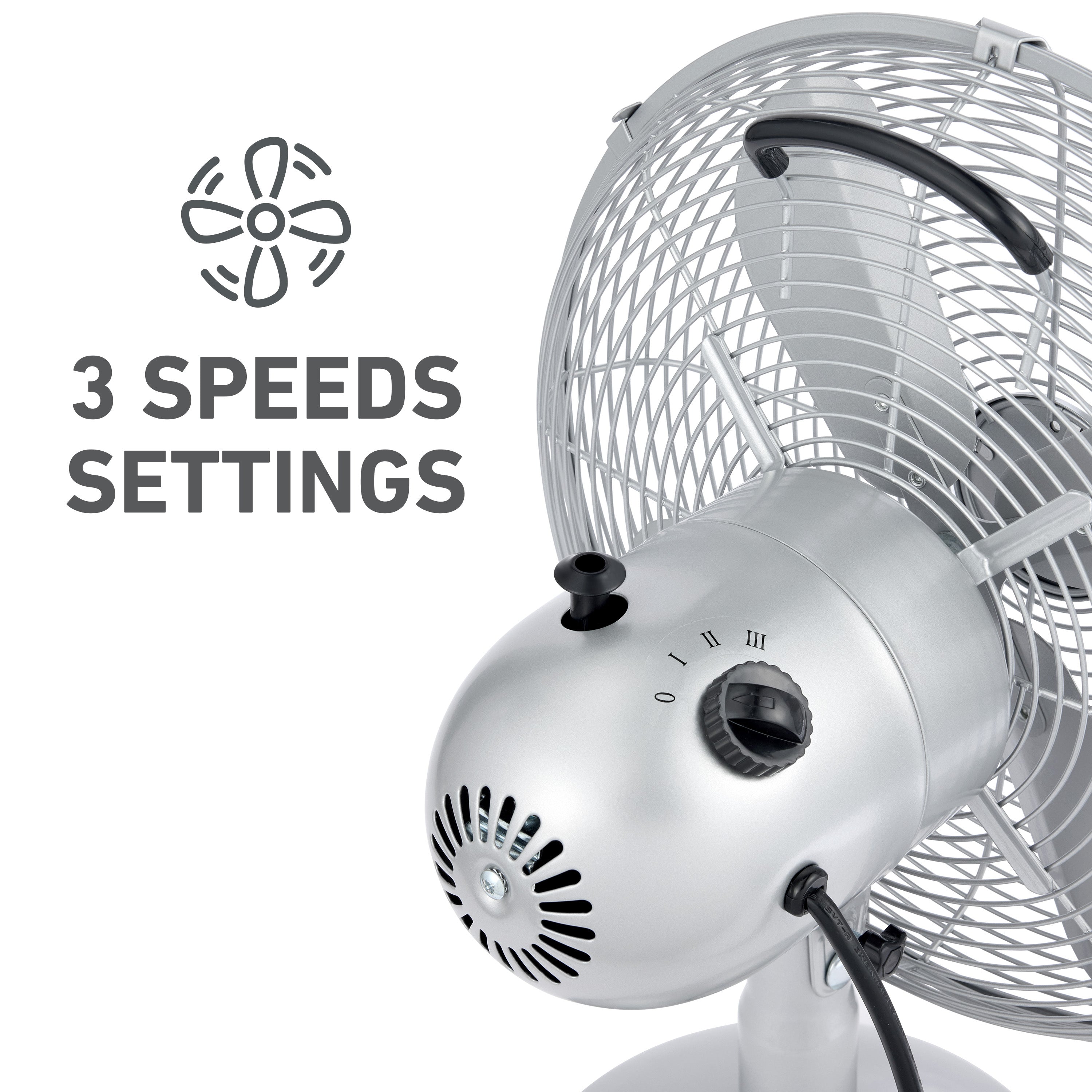 Holmes 12" Vintage Oscillating Metal Table Fan 3 Speed 4 Blades 80° Oscillation Adjustable 25° Tilt Carry Handle Durable Construction for Home or Office