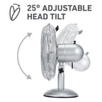 Holmes 12" Vintage Oscillating Metal Table Fan 3 Speed 4 Blades 80° Oscillation Adjustable 25° Tilt Carry Handle Durable Construction for Home or Office