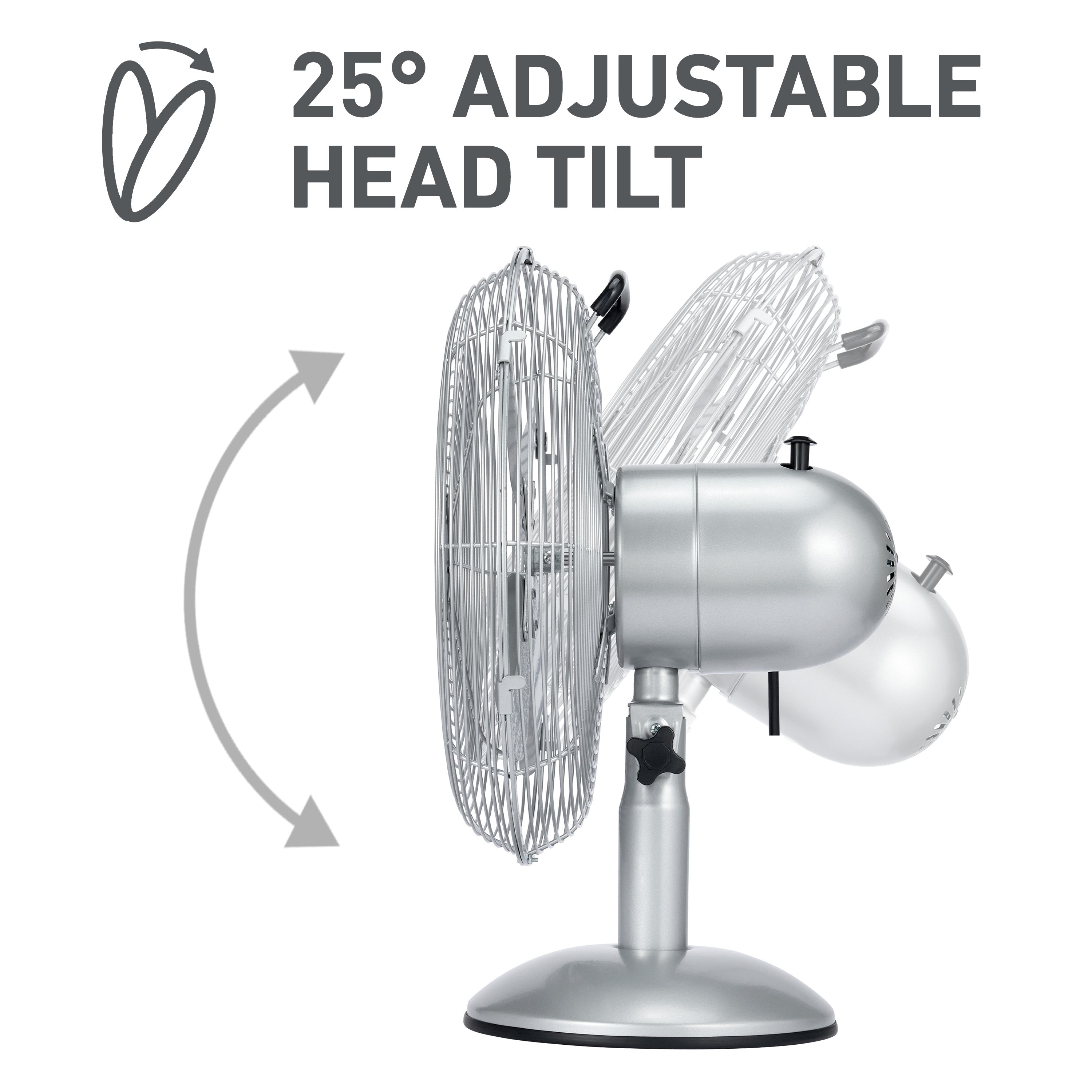 Holmes 12" Vintage Oscillating Metal Table Fan 3 Speed 4 Blades 80° Oscillation Adjustable 25° Tilt Carry Handle Durable Construction for Home or Office