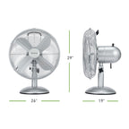 Holmes 12" Vintage Oscillating Metal Table Fan 3 Speed 4 Blades 80° Oscillation Adjustable 25° Tilt Carry Handle Durable Construction for Home or Office