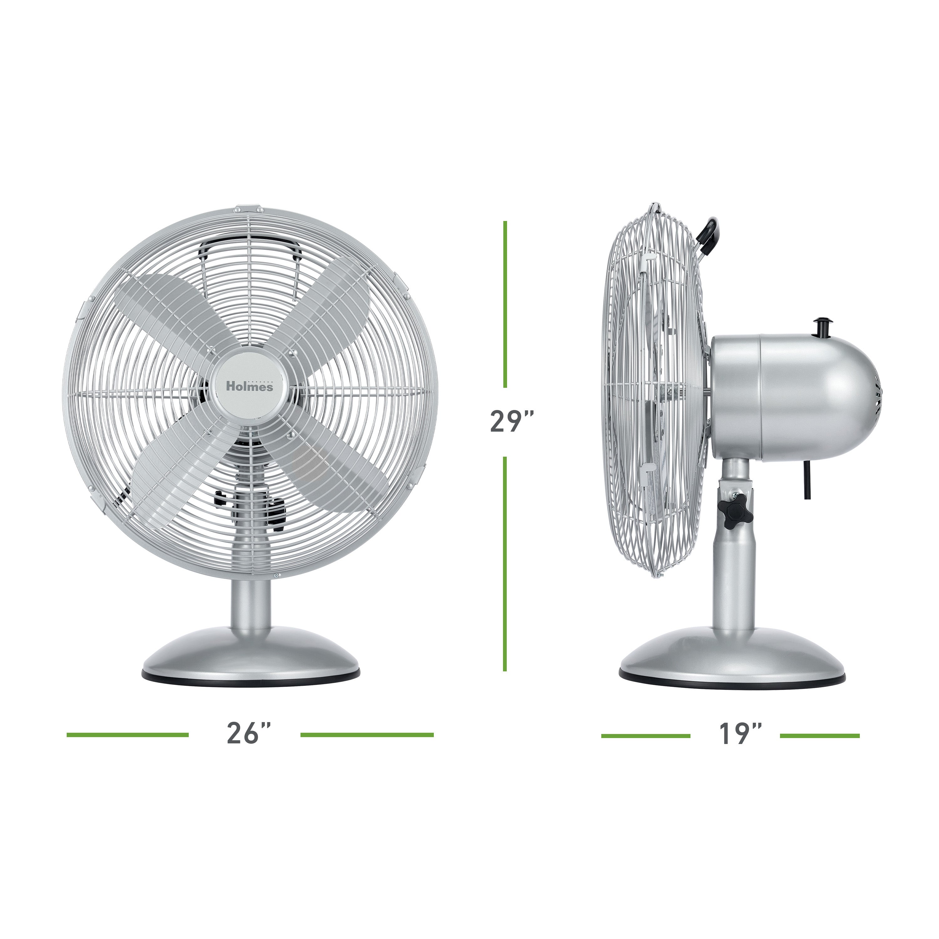 Holmes 12" Vintage Oscillating Metal Table Fan 3 Speed 4 Blades 80° Oscillation Adjustable 25° Tilt Carry Handle Durable Construction for Home or Office