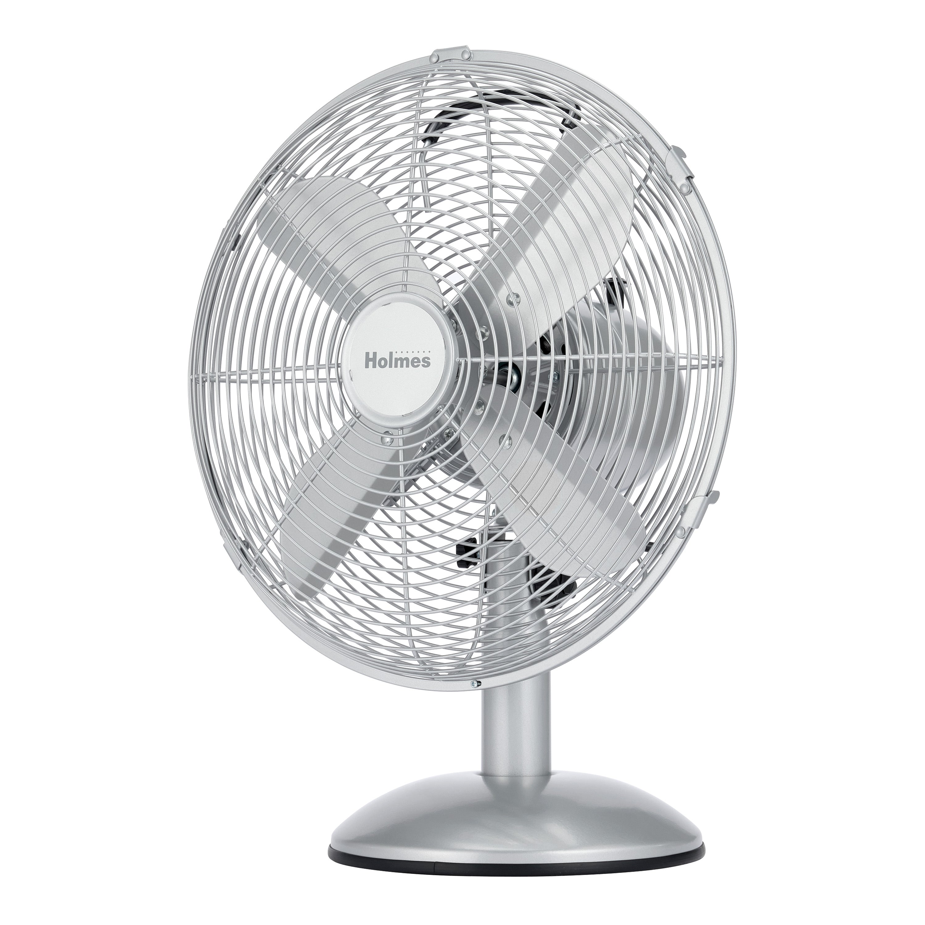 Holmes 12" Vintage Oscillating Metal Table Fan 3 Speed 4 Blades 80° Oscillation Adjustable 25° Tilt Carry Handle Durable Construction for Home or Office