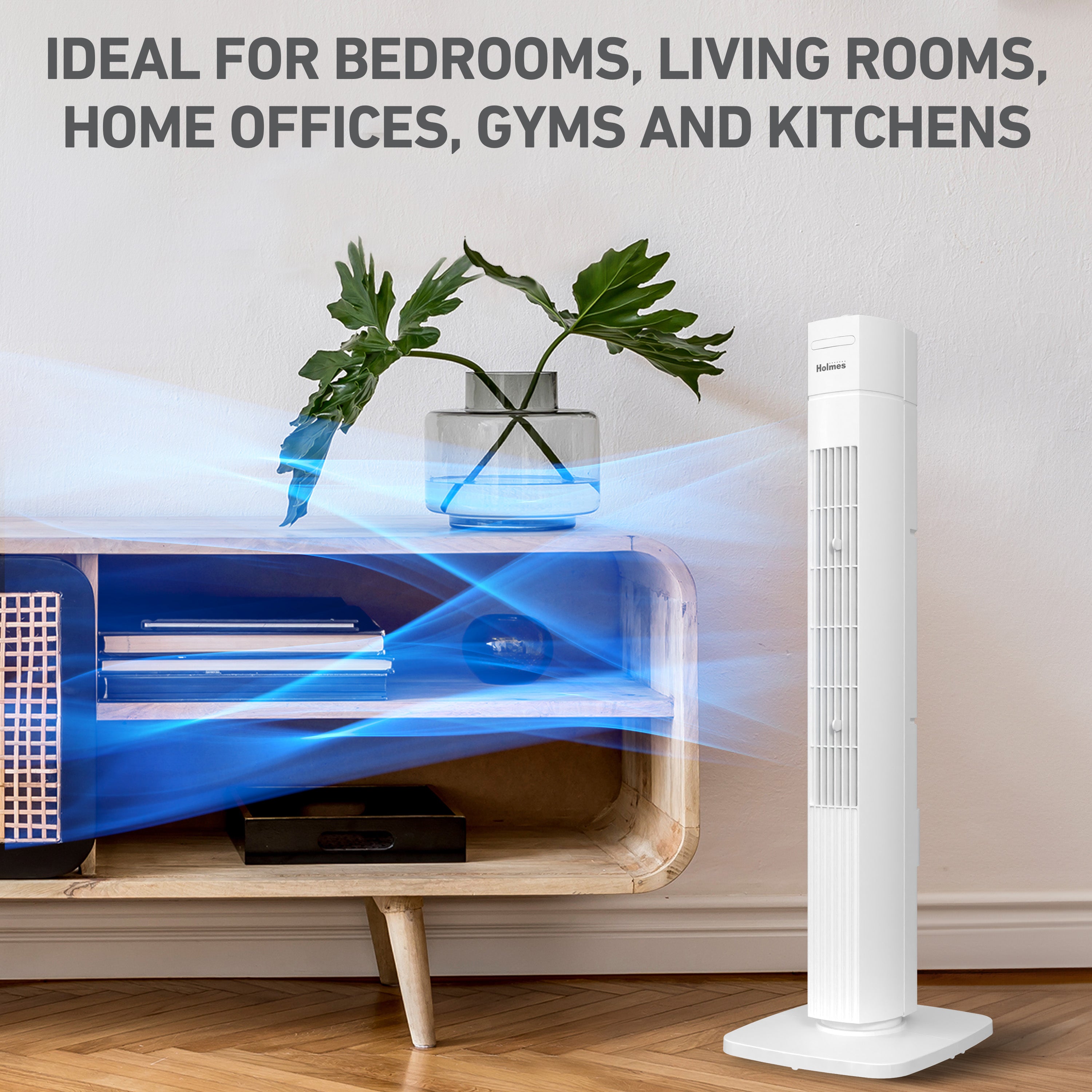 Holmes 31" Manual Tower Fan 3 Speeds 70° Oscillation Adjustable 2-Hour Timer Compact Design for Bedroom Dorm Kitchen or Office White
