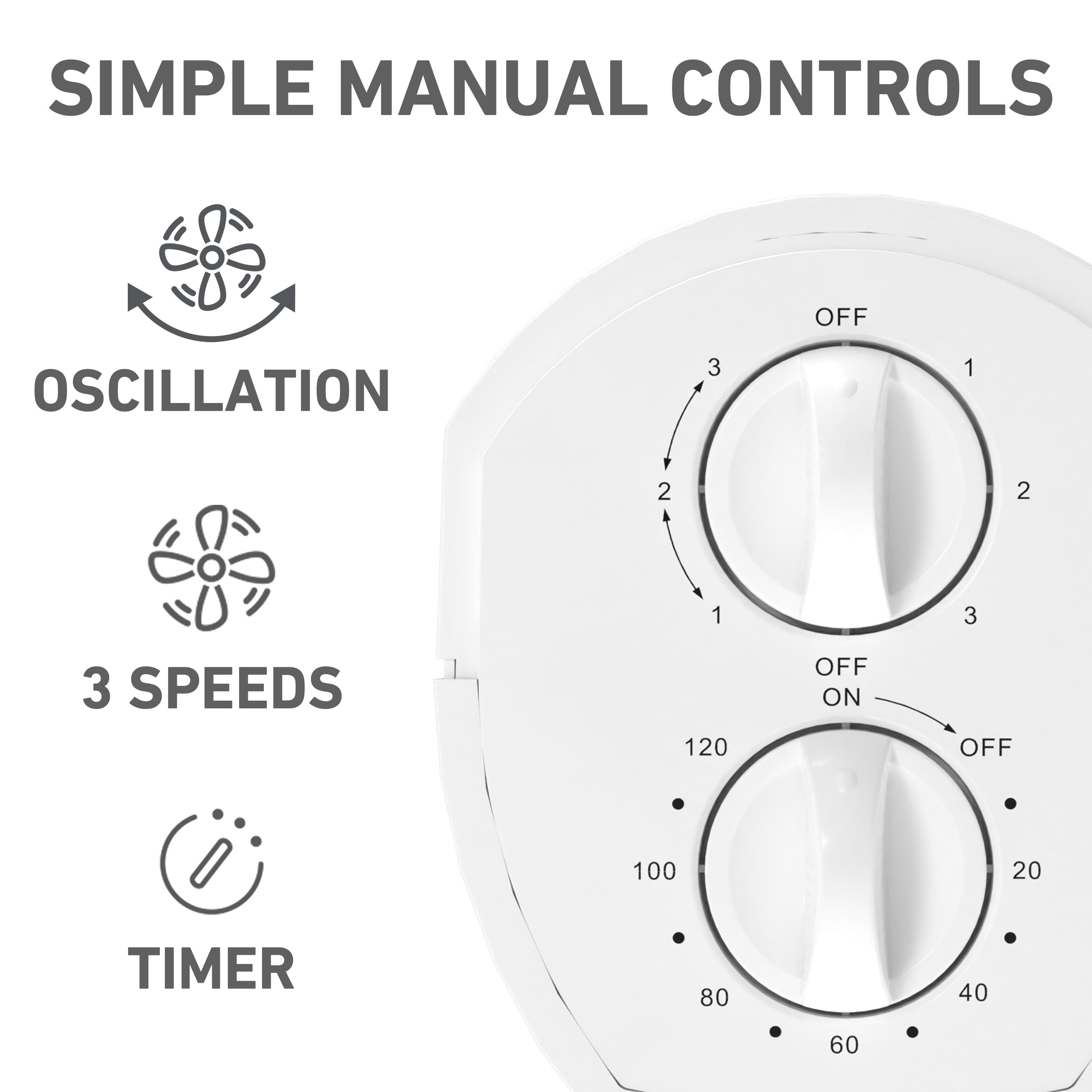 Holmes 31" Manual Tower Fan 3 Speeds 70° Oscillation Adjustable 2-Hour Timer Compact Design for Bedroom Dorm Kitchen or Office White