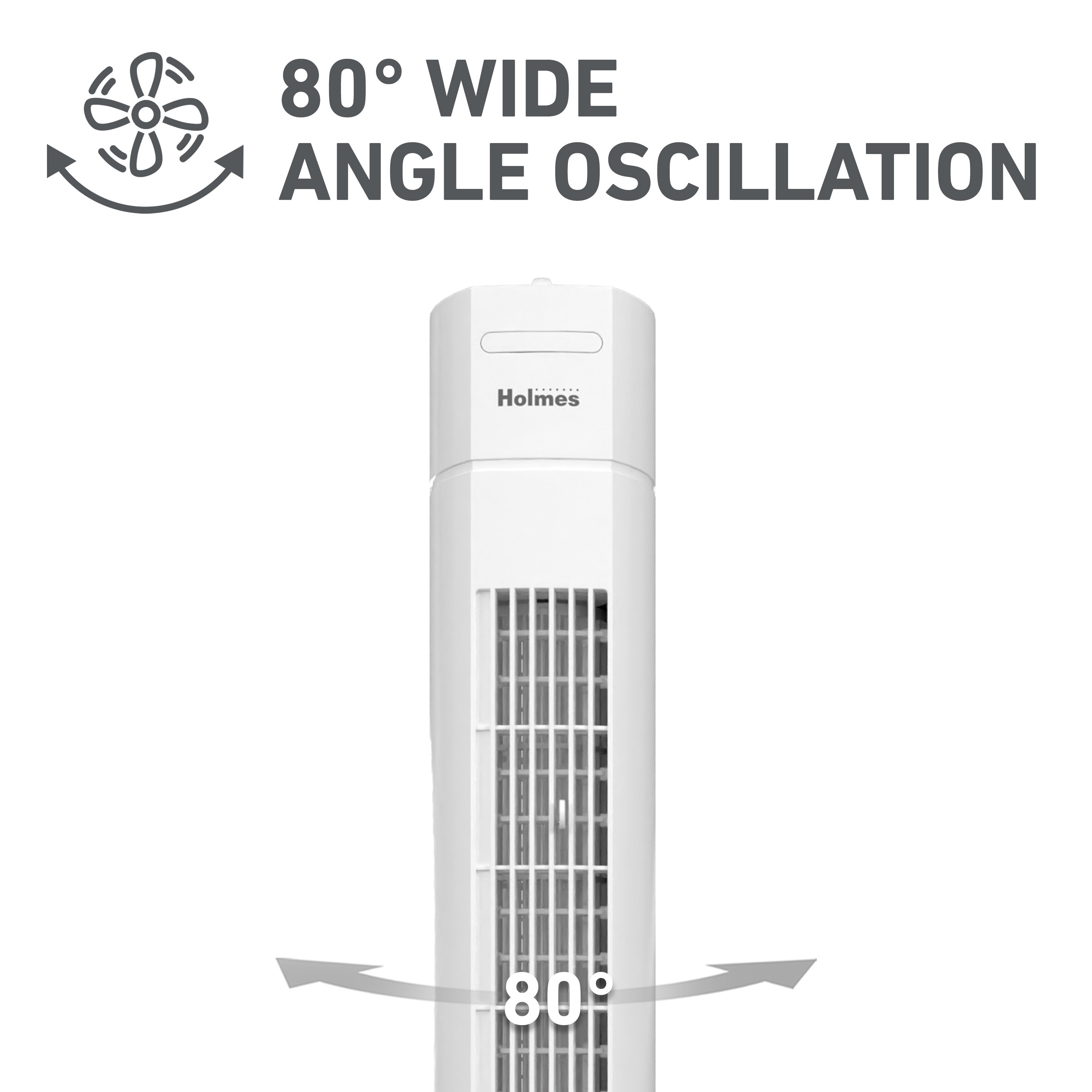 Holmes 31" Manual Tower Fan 3 Speeds 70° Oscillation Adjustable 2-Hour Timer Compact Design for Bedroom Dorm Kitchen or Office White