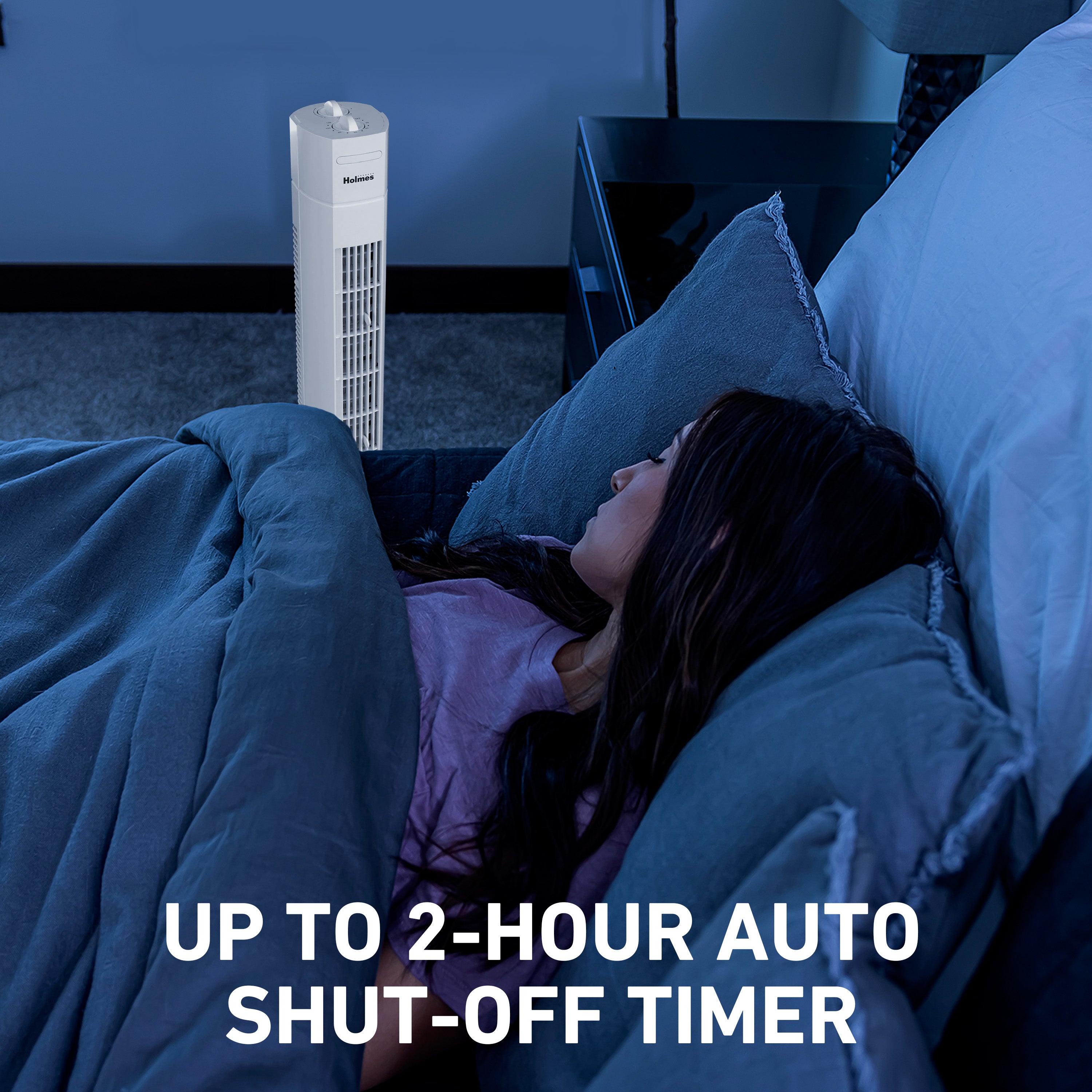 Holmes 31" Manual Tower Fan 3 Speeds 70° Oscillation Adjustable 2-Hour Timer Compact Design for Bedroom Dorm Kitchen or Office White