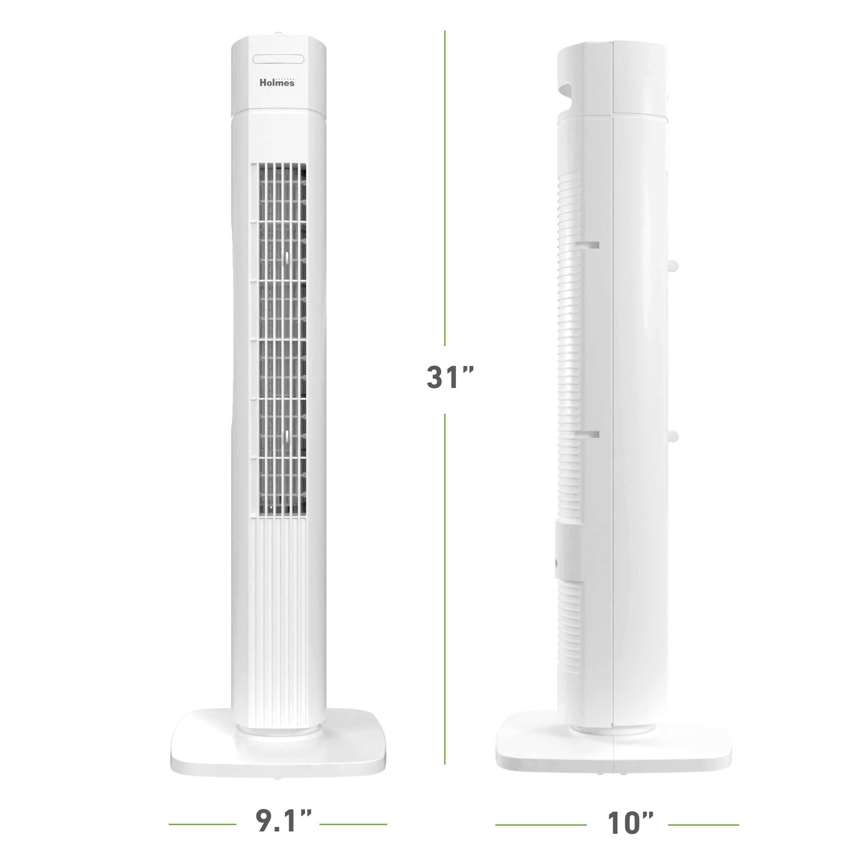Holmes 31" Manual Tower Fan 3 Speeds 70° Oscillation Adjustable 2-Hour Timer Compact Design for Bedroom Dorm Kitchen or Office White