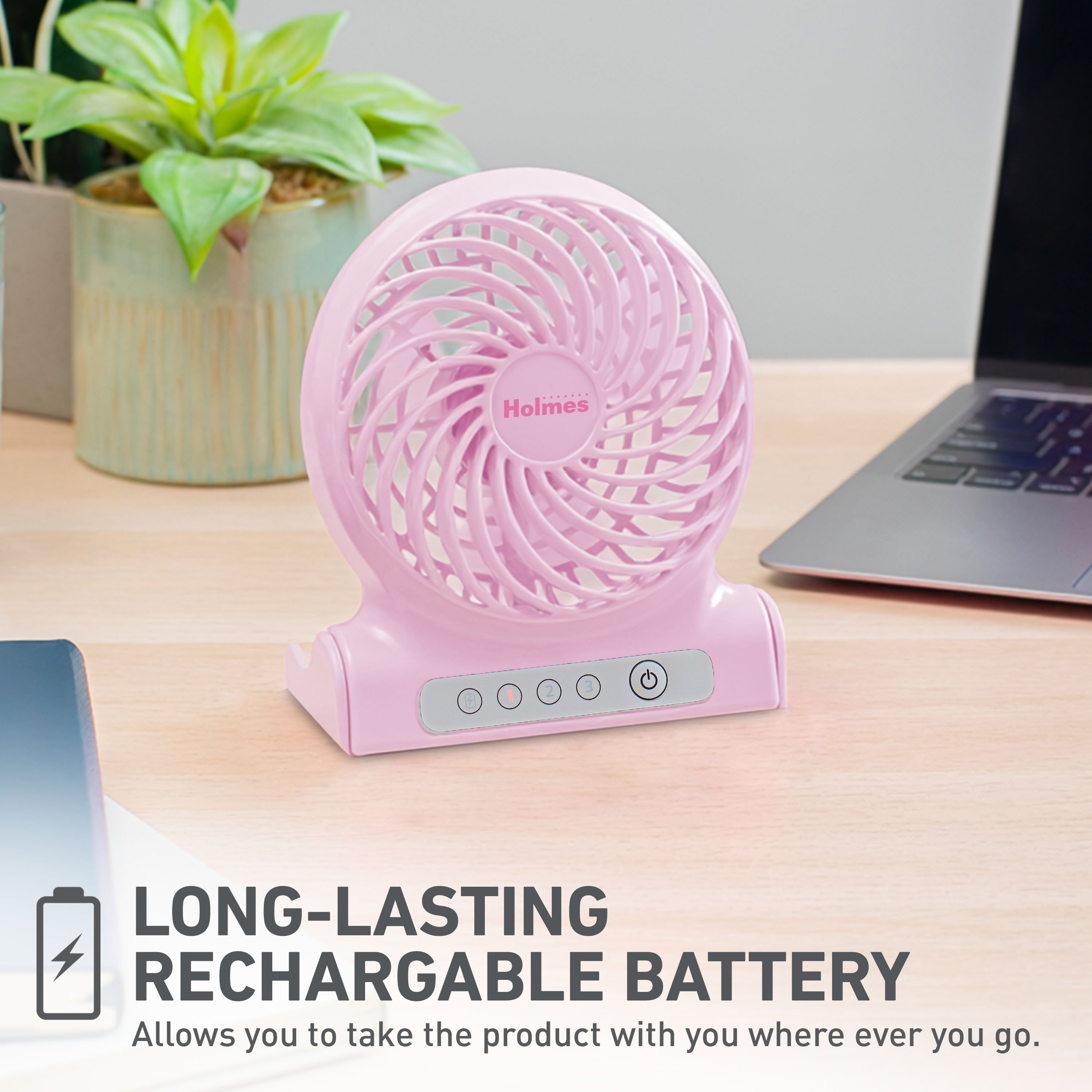 Holmes AeroBreeze 4” Rechargeable USB Desk Fan​