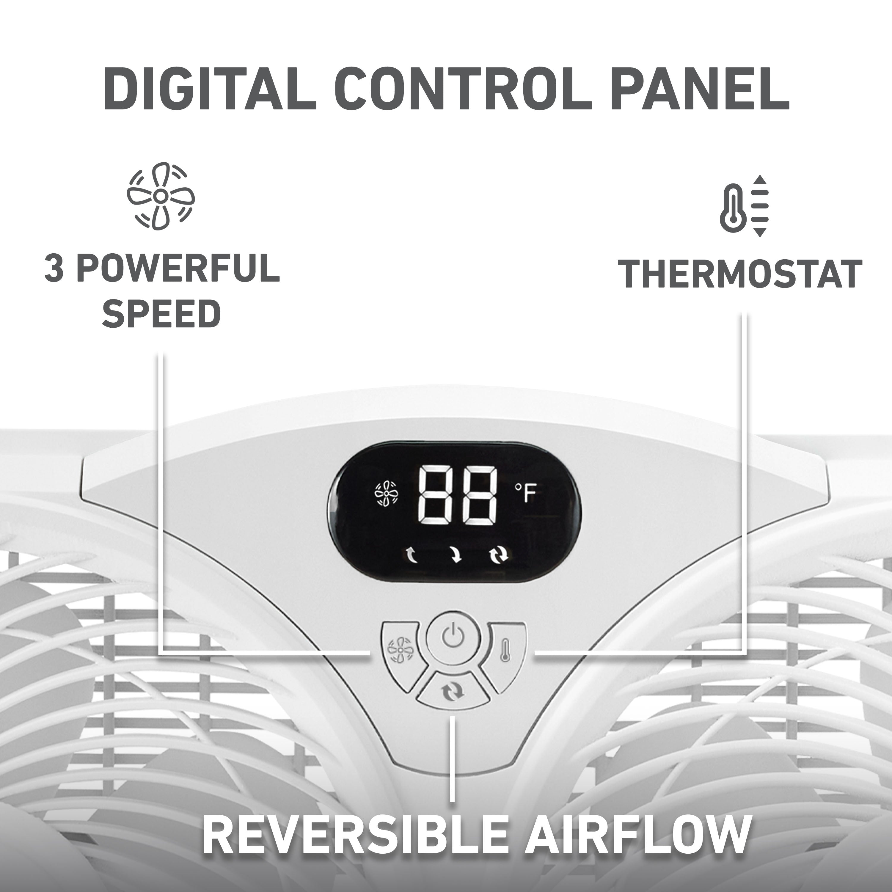 Holmes 9 Inch Digital Window Fan 3 Speed Thermostat Remote Reversible Twin Blades White