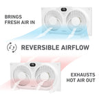 Holmes 9 Inch Digital Window Fan 3 Speed Thermostat Remote Reversible Twin Blades White