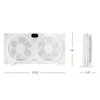 Holmes 9 Inch Digital Window Fan 3 Speed Thermostat Remote Reversible Twin Blades White