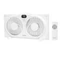 Holmes 9 Inch Digital Window Fan 3 Speed Thermostat Remote Reversible Twin Blades White