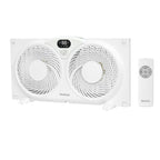 Holmes 9 Inch Digital Window Fan 3 Speed Thermostat Remote Reversible Twin Blades White
