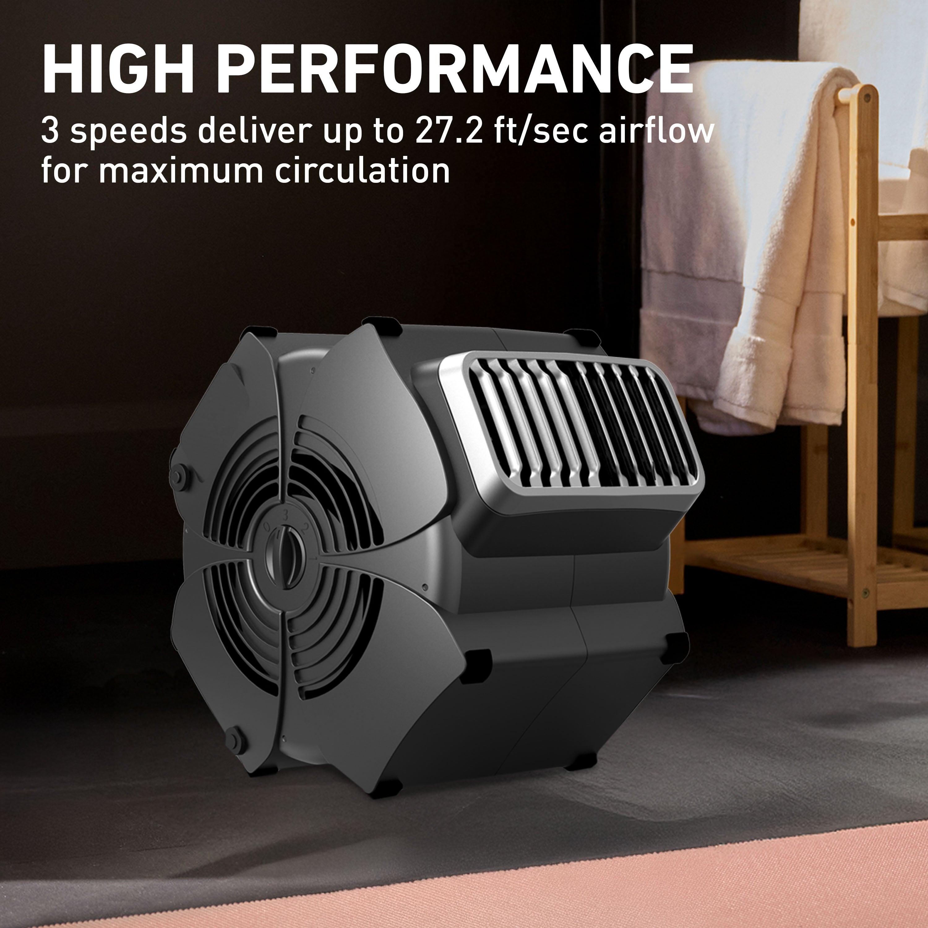 Holmes Hex MultiPosition Blower Fan High Velocity Utility Floor Air Mover with AC Outlets Black