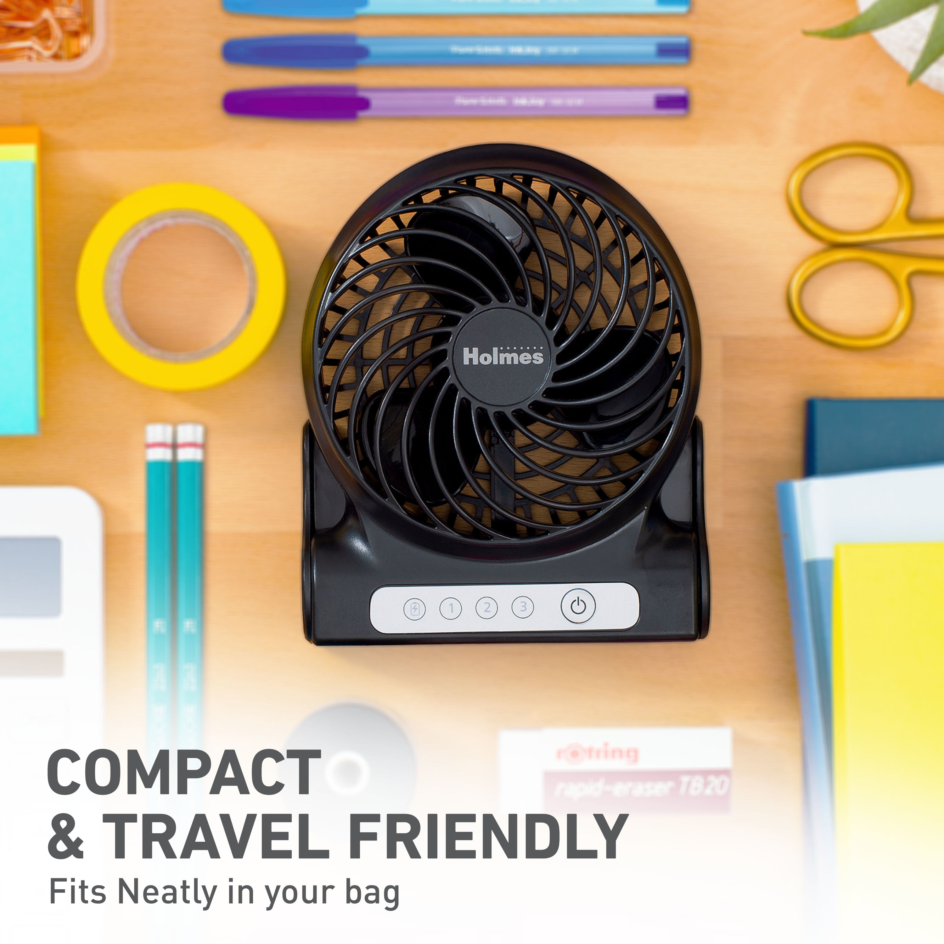 Holmes AeroBreeze 4” Rechargeable USB Desk Fan