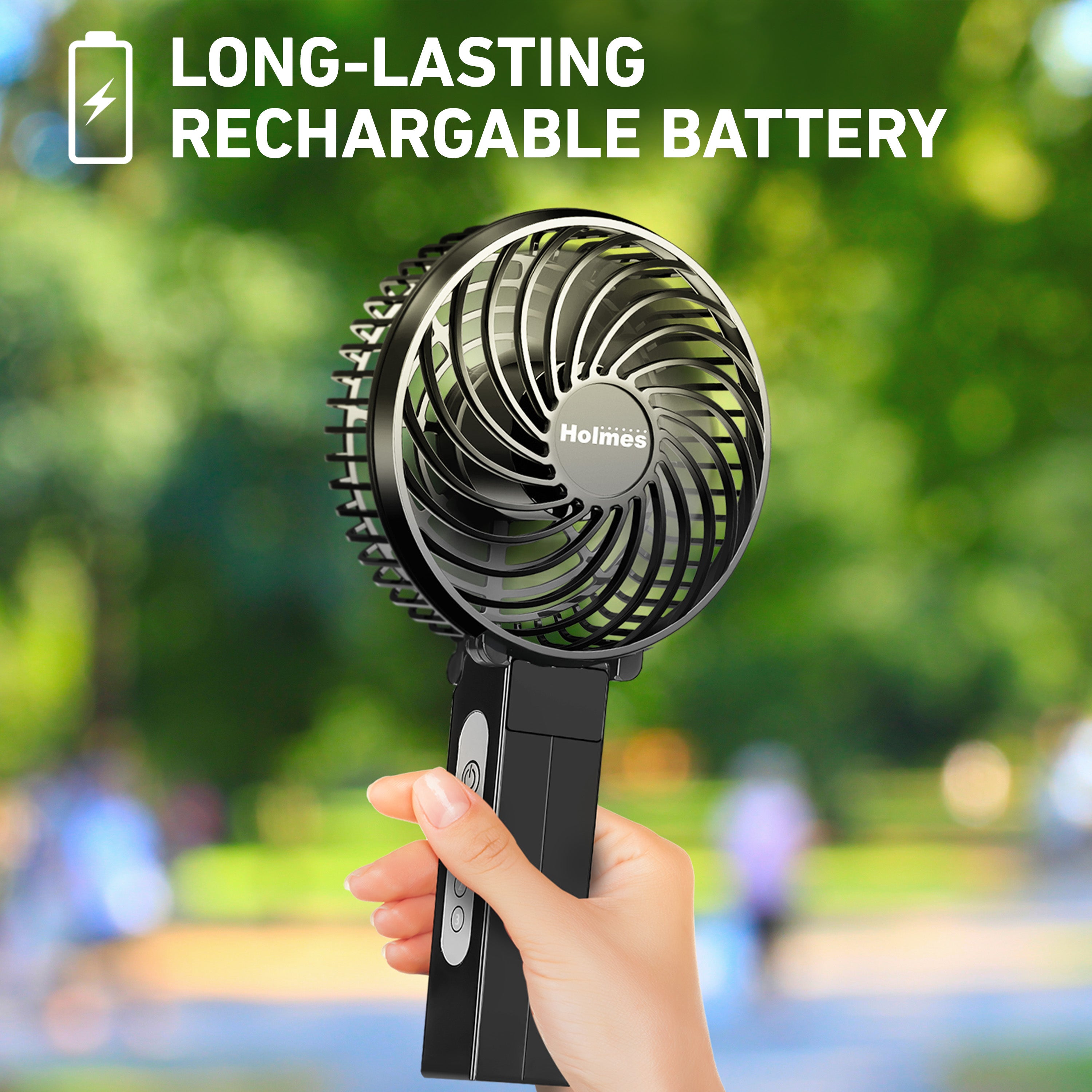 Holmes 4" Rechargeable Handheld Fan, 3-Speed, USB-C, Adjustable Tilt, Purple/Black